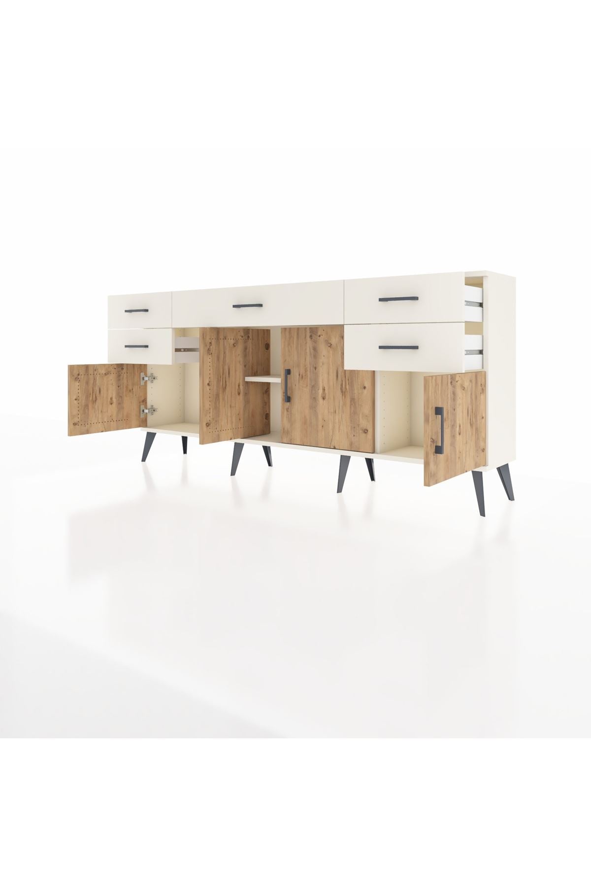 Arges Konsol Tek Raflı 5 Çekmeceli 4 Kapaklı 176x30x83 - S148M026V01A