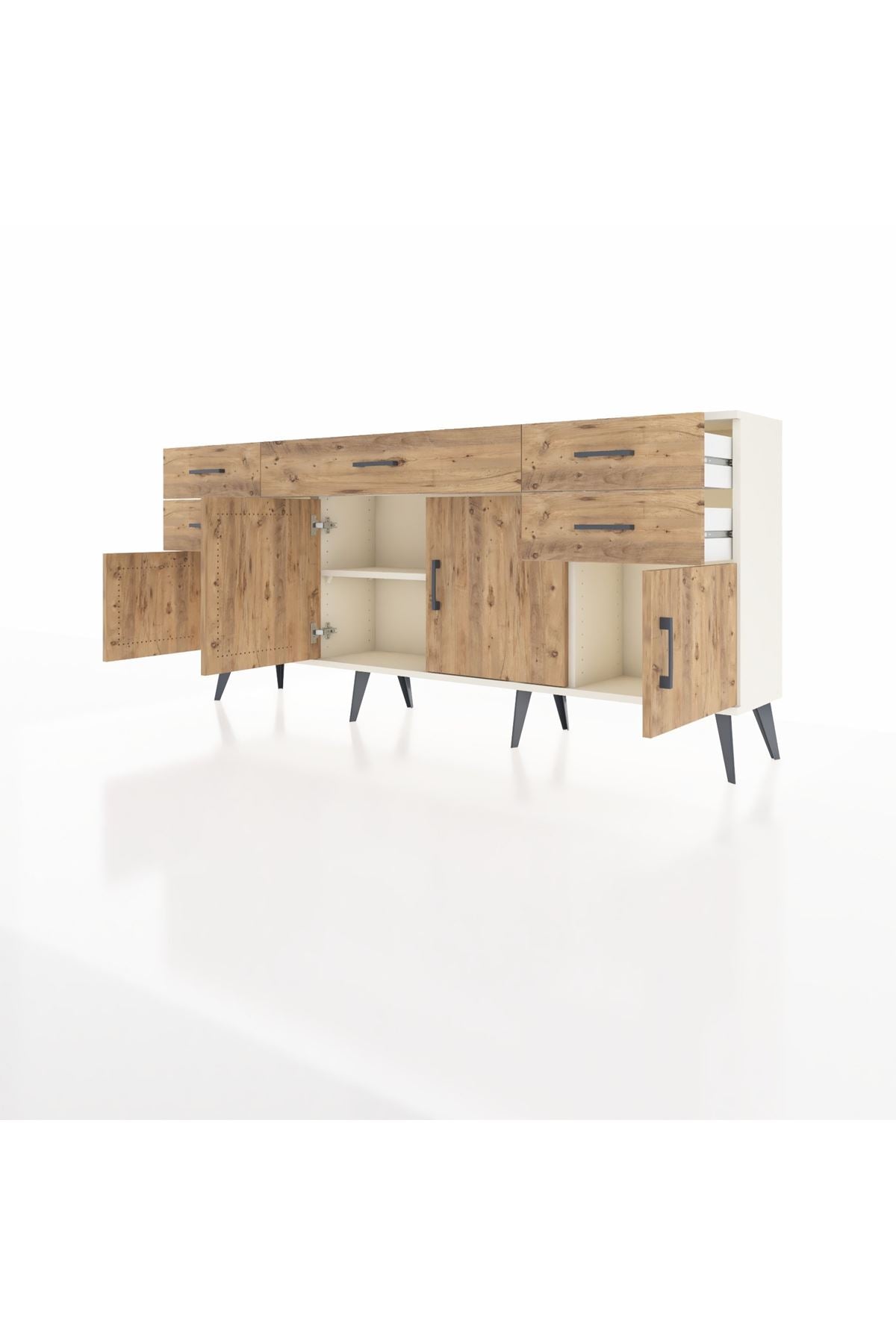 Arges Konsol Tek Raflı 5 Çekmeceli 4 Kapaklı 176x30x83 - S148M026V03A