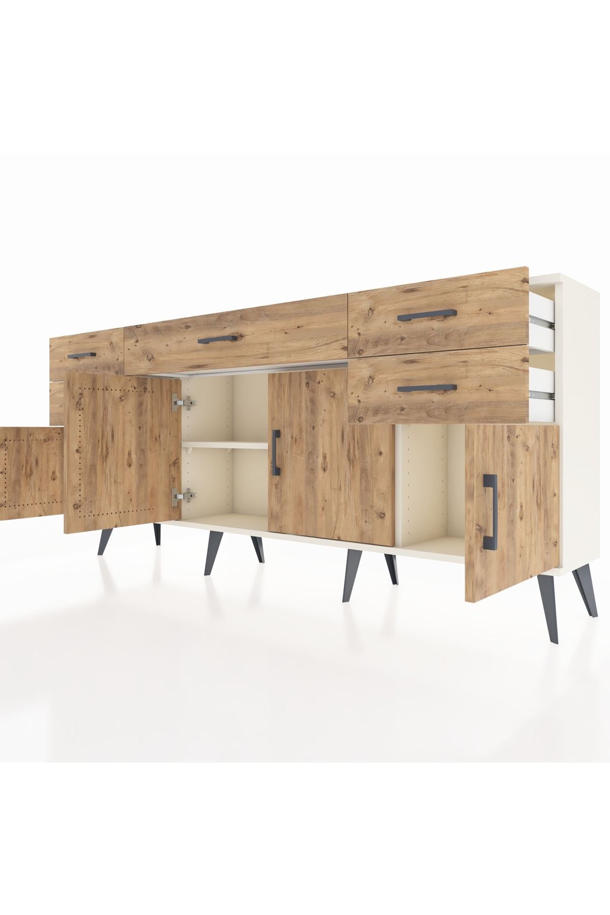 Arges Konsol Tek Raflı 5 Çekmeceli 4 Kapaklı 176x30x83 - S148M026V03A