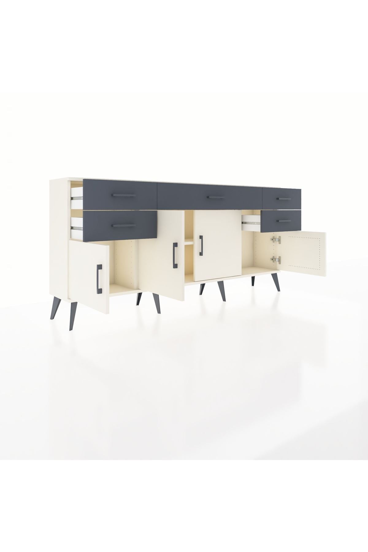 Arges Konsol Tek Raflı 5 Çekmeceli 4 Kapaklı 176x30x83 - S148M026V05A