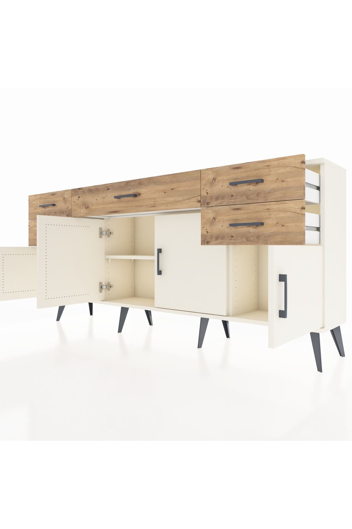 Arges Konsol Tek Raflı 5 Çekmeceli 4 Kapaklı 176x30x83 - S148M026V06A