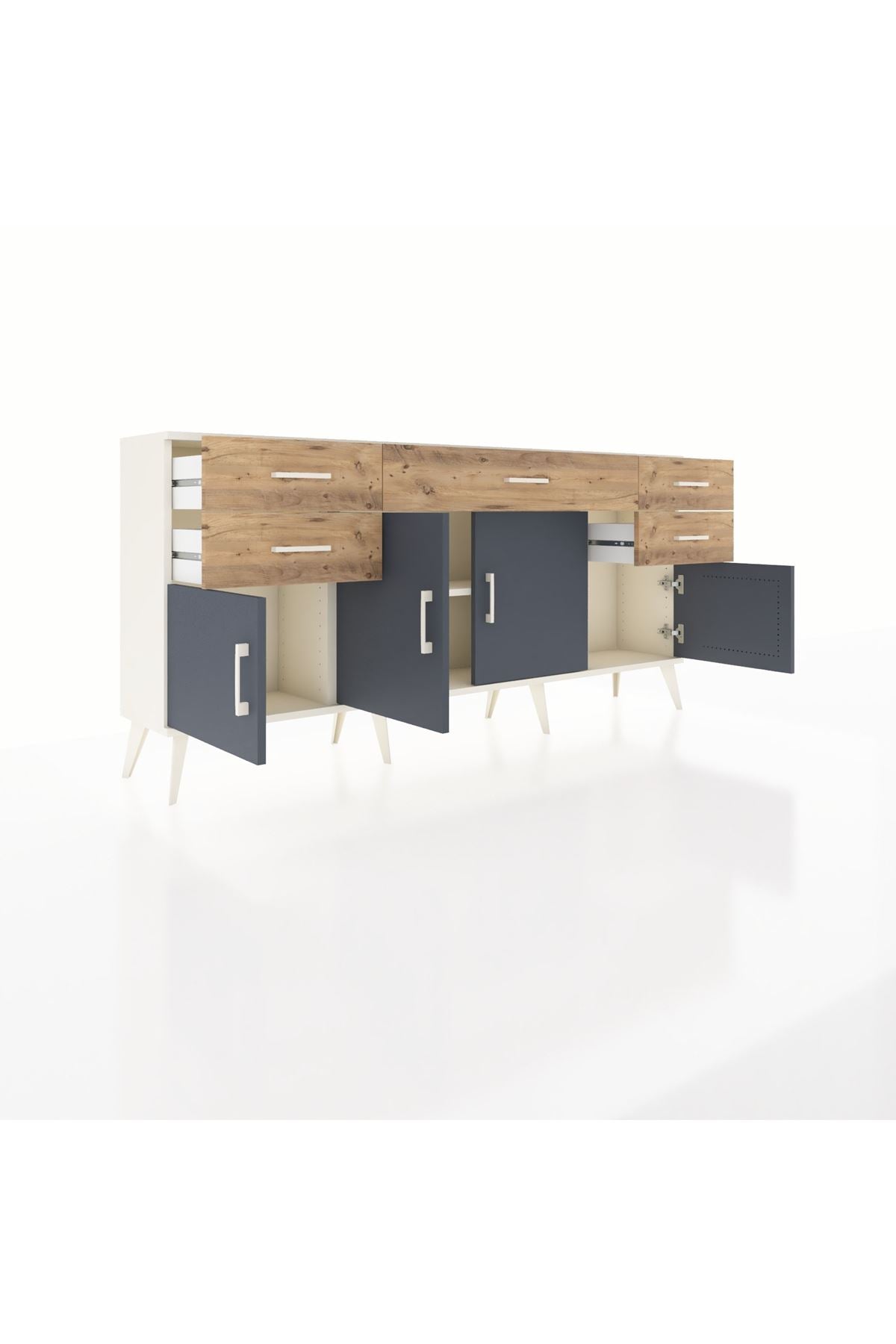 Arges Konsol Tek Raflı 5 Çekmeceli 4 Kapaklı 176x30x83 - S148M026V09A