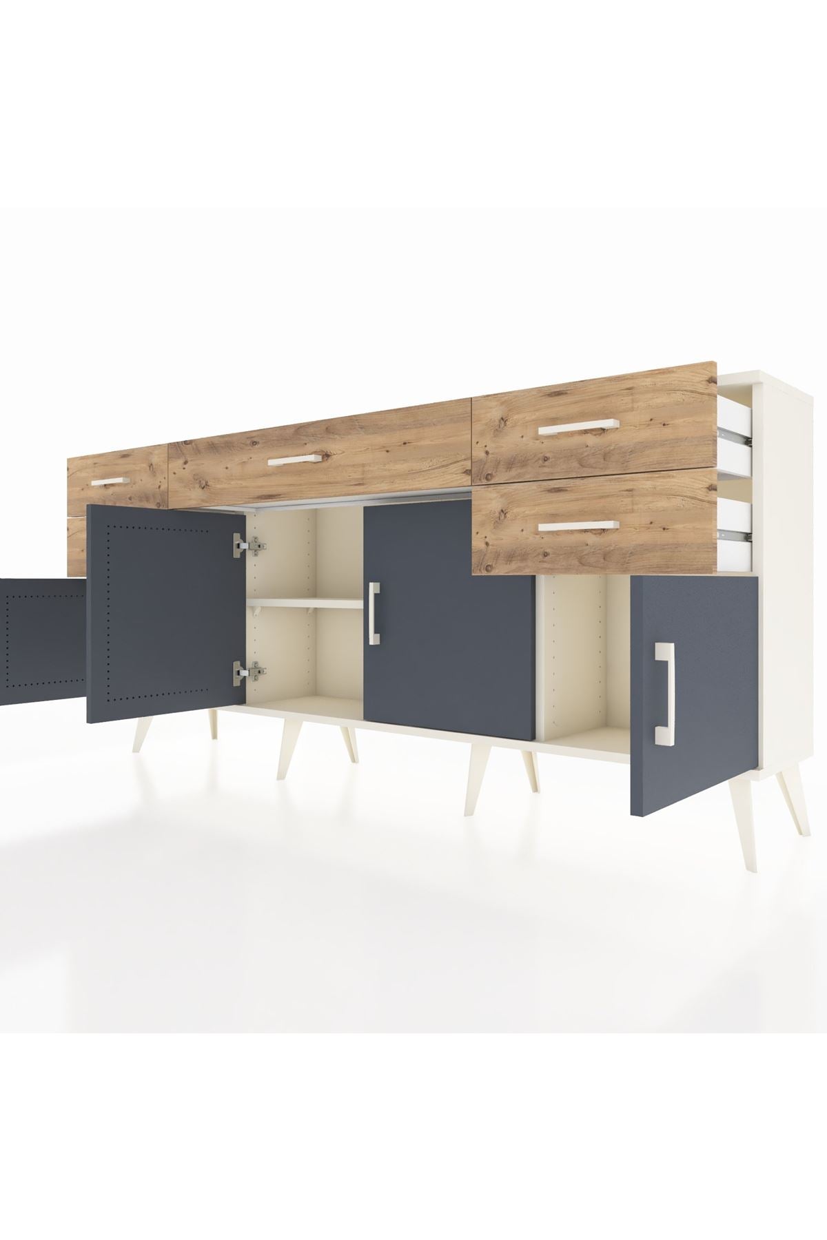 Arges Konsol Tek Raflı 5 Çekmeceli 4 Kapaklı 176x30x83 - S148M026V09A