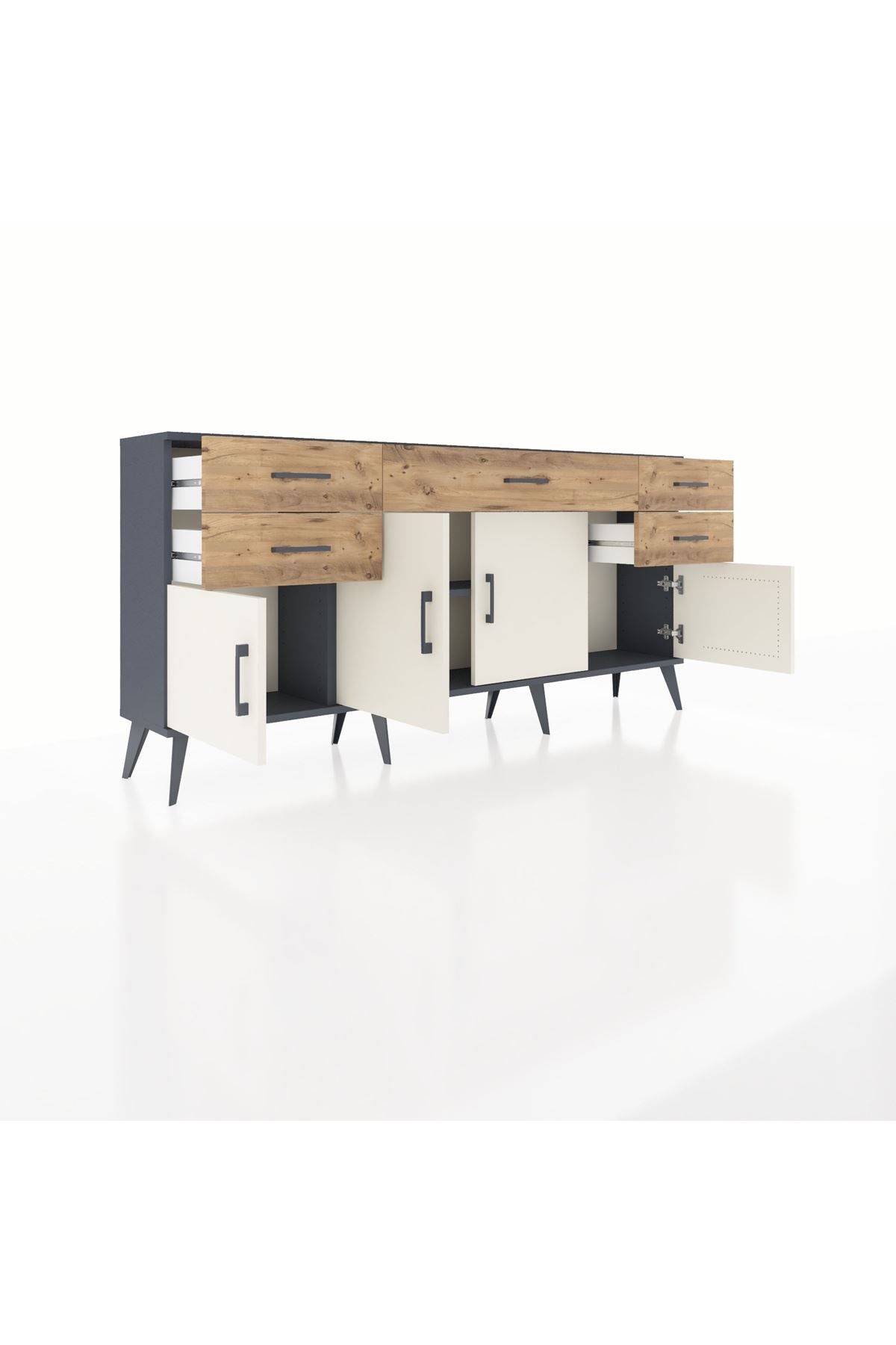 Arges Konsol Tek Raflı 5 Çekmeceli 4 Kapaklı 176x30x83 - S148M026V15A