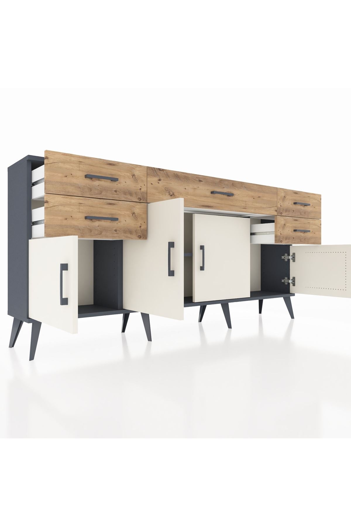 Arges Konsol Tek Raflı 5 Çekmeceli 4 Kapaklı 176x30x83 - S148M026V15A