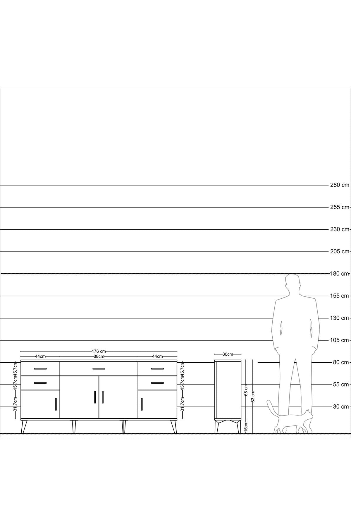 Arges Konsol Tek Raflı 5 Çekmeceli 4 Kapaklı 176x30x83 - S148M026V16A