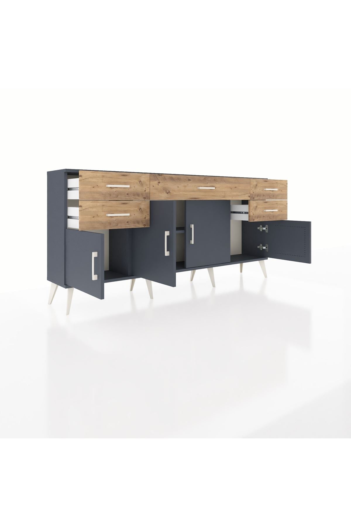 Arges Konsol Tek Raflı 5 Çekmeceli 4 Kapaklı 176x30x83 - S148M026V18A