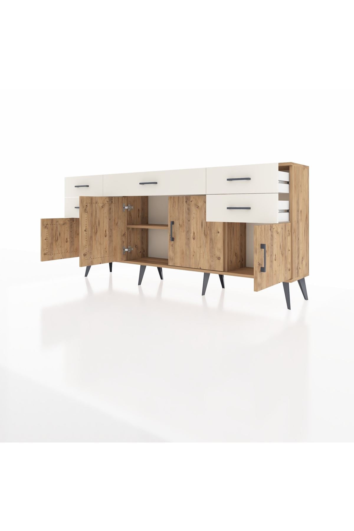 Arges Konsol Tek Raflı 5 Çekmeceli 4 Kapaklı 176x30x83 - S148M026V19A