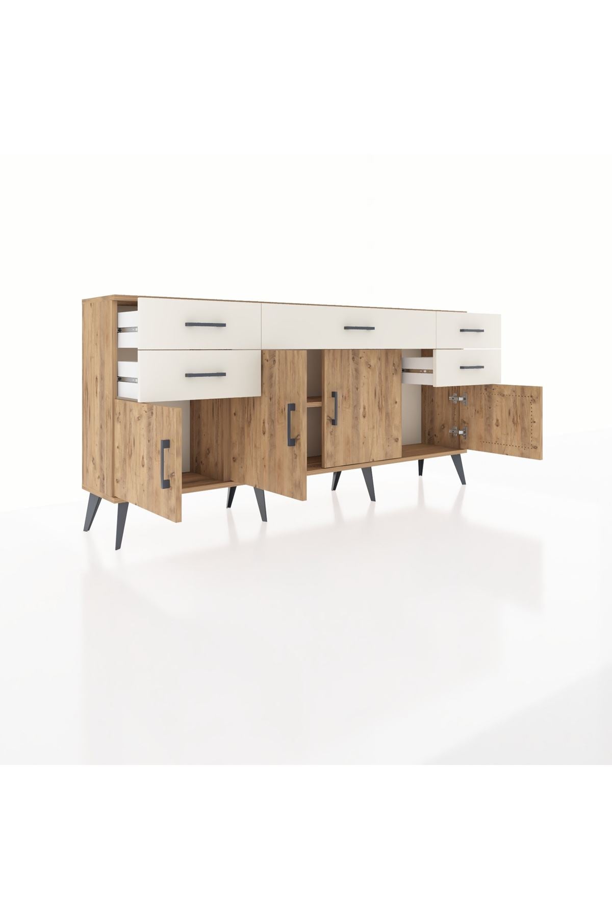 Arges Konsol Tek Raflı 5 Çekmeceli 4 Kapaklı 176x30x83 - S148M026V19A