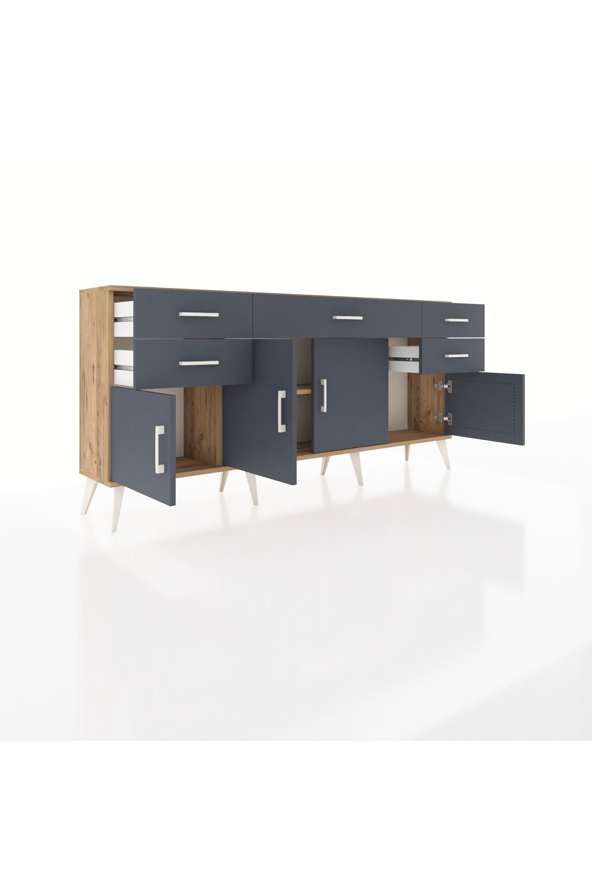 Arges Konsol Tek Raflı 5 Çekmeceli 4 Kapaklı 176x30x83 - S148M026V26A