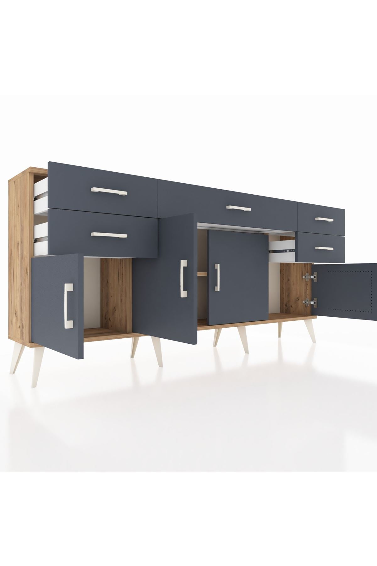 Arges Konsol Tek Raflı 5 Çekmeceli 4 Kapaklı 176x30x83 - S148M026V26A