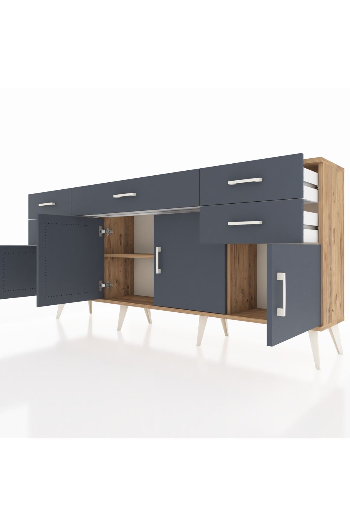 Arges Konsol Tek Raflı 5 Çekmeceli 4 Kapaklı 176x30x83 - S148M026V26A