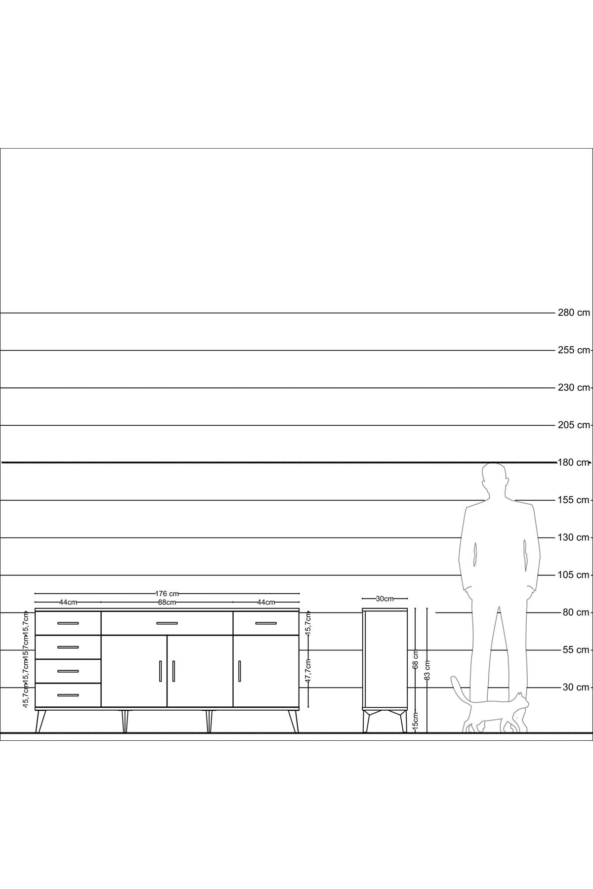 Arges Konsol 2 Raflı 6 Çekmeceli 3 Kapaklı 176x30x83 - S148M032V14A