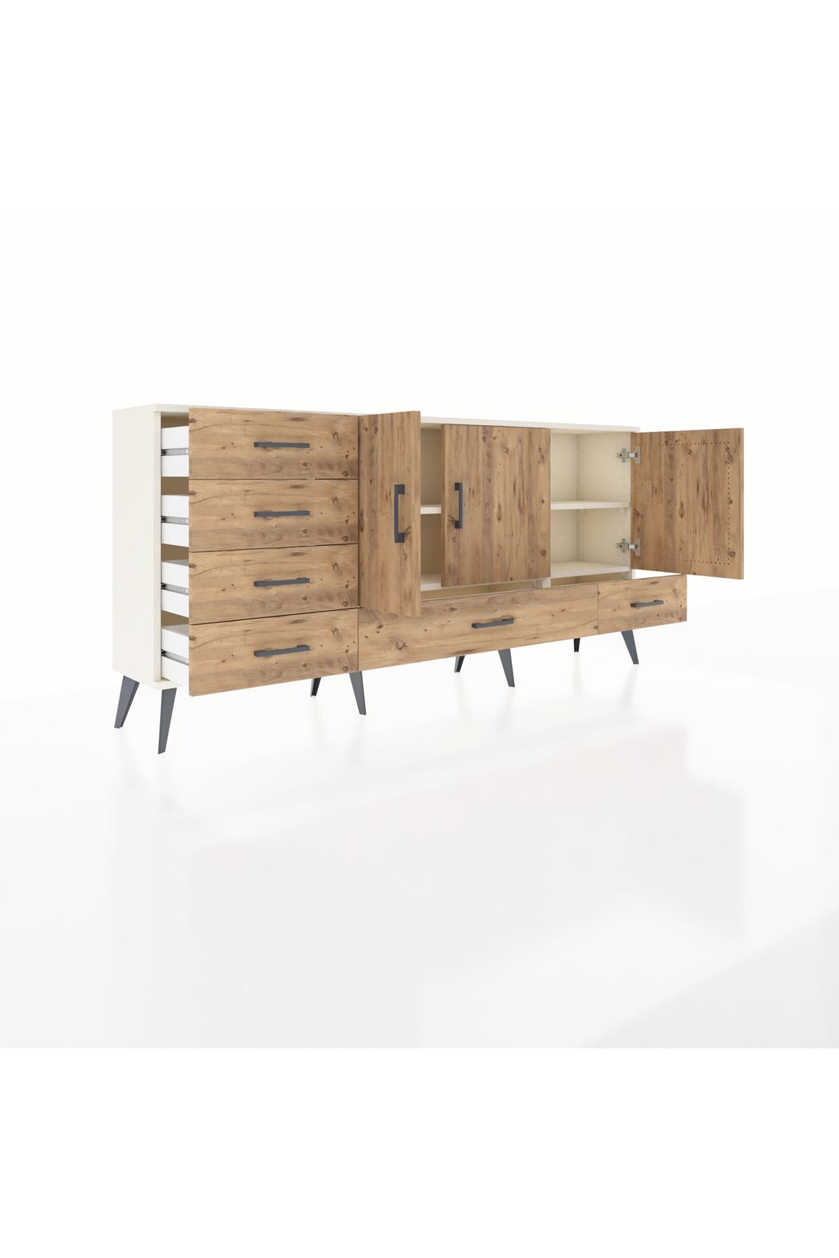 Arges Konsol 4 Raflı 6 Çekmeceli 3 Kapaklı 176x30x83 - S148M033V03A