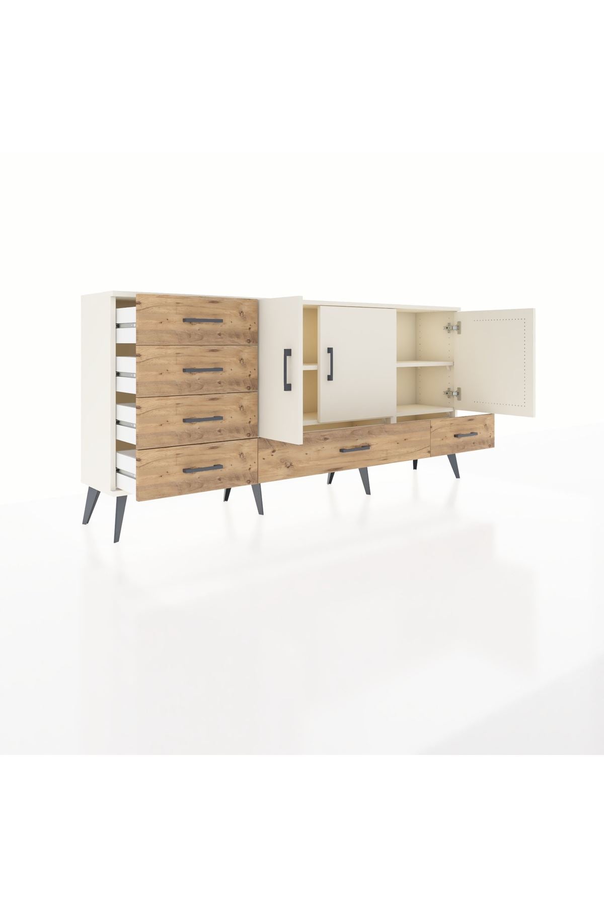 Arges Konsol 4 Raflı 6 Çekmeceli 3 Kapaklı 176x30x83 - S148M033V06A