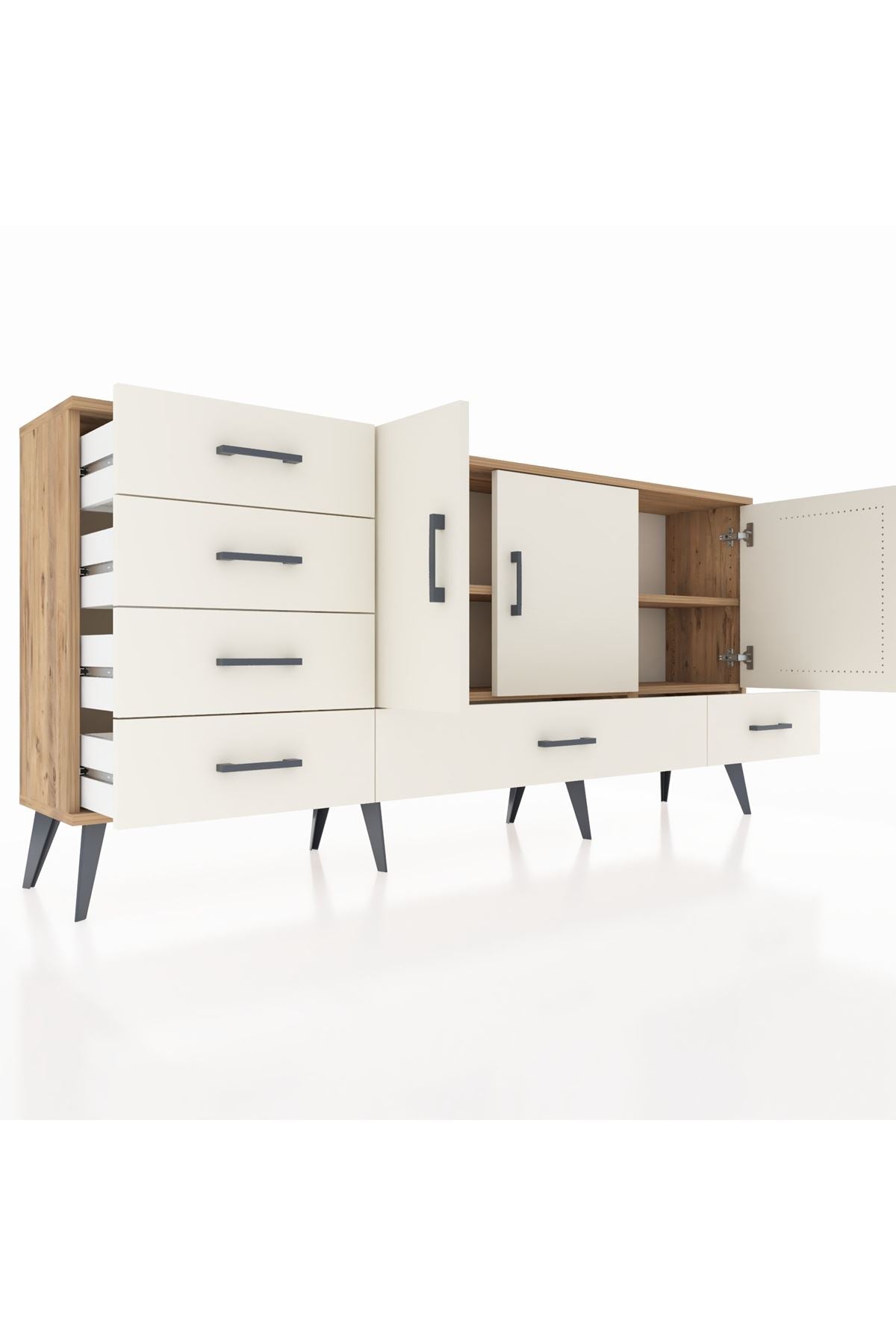 Arges Konsol 4 Raflı 6 Çekmeceli 3 Kapaklı 176x30x83 - S148M033V22A