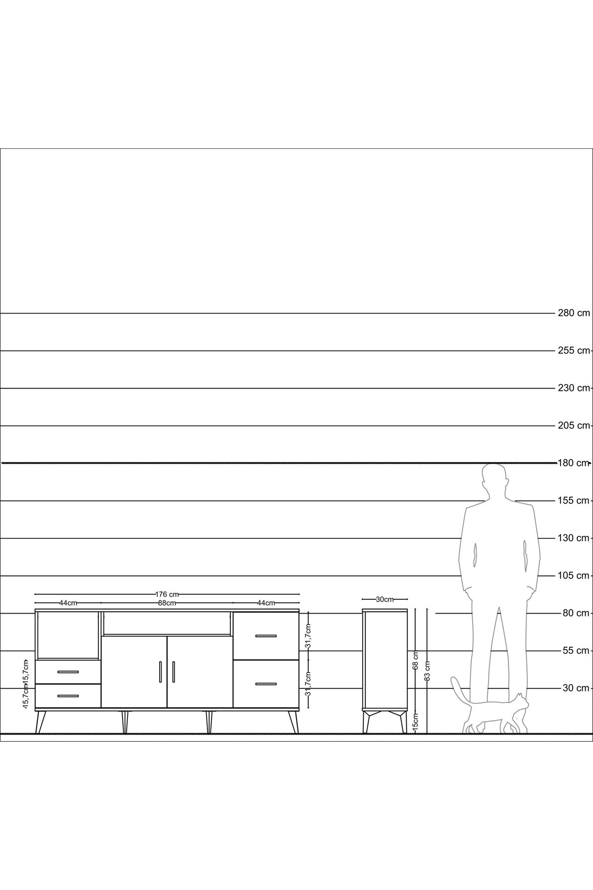 Arges Konsol 3 Raflı 4 Çekmeceli 2 Kapaklı 176x30x83 - S148M034V27A