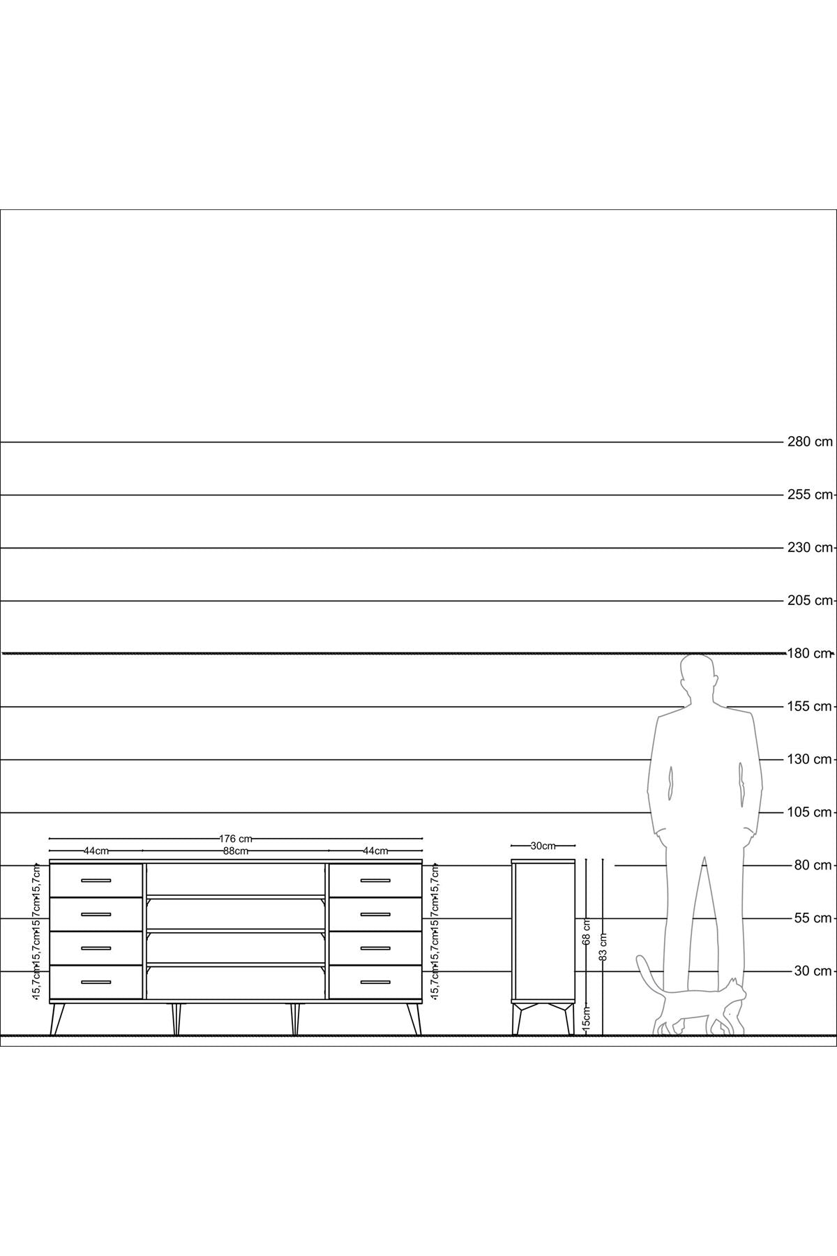 Arges Konsol 3 Raflı 8 Çekmeceli 176x30x83 - S148M038V01A