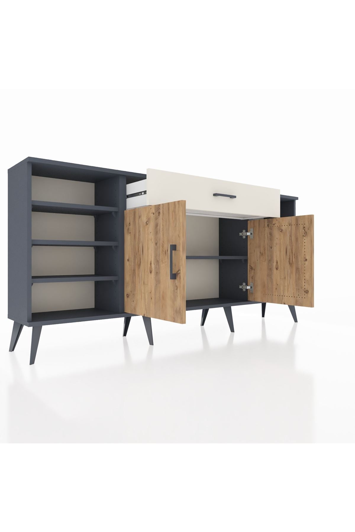 Arges Konsol 7 Raflı Tek Çekmeceli 2 Kapaklı 176x30x83 - S148M043V10A