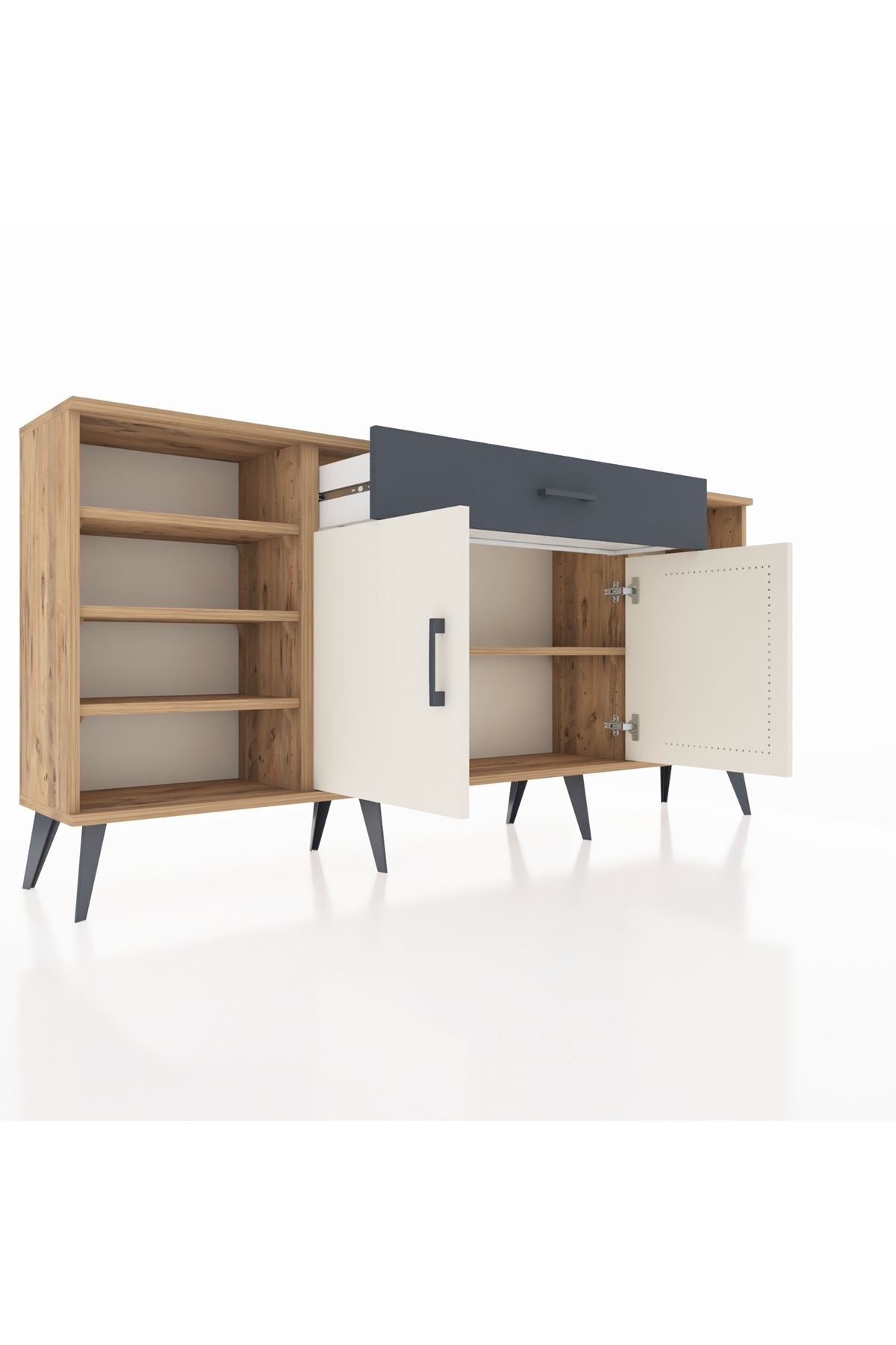 Arges Konsol 7 Raflı Tek Çekmeceli 2 Kapaklı 176x30x83 - S148M043V23A