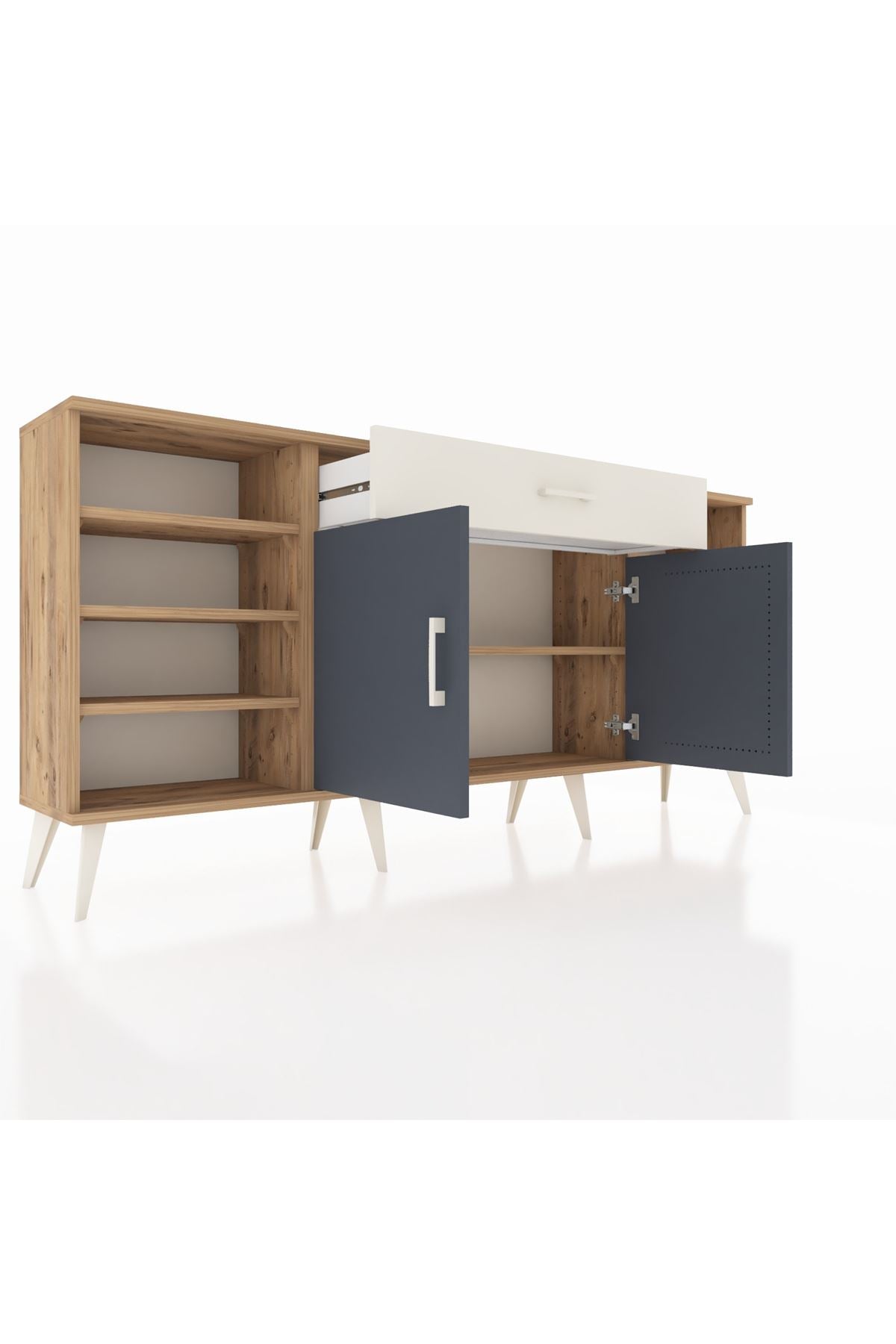 Arges Konsol 7 Raflı Tek Çekmeceli 2 Kapaklı 176x30x83 - S148M043V25A
