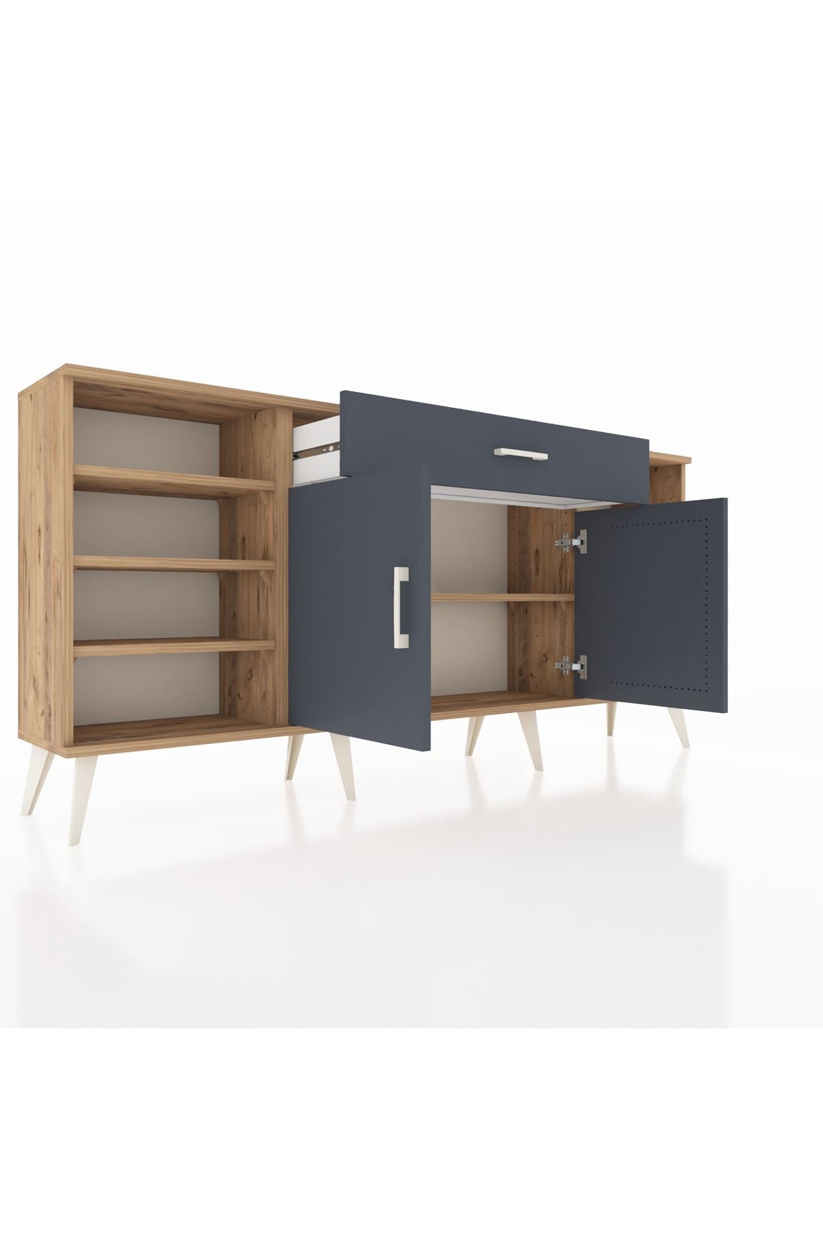 Arges Konsol 7 Raflı Tek Çekmeceli 2 Kapaklı 176x30x83 - S148M043V26A