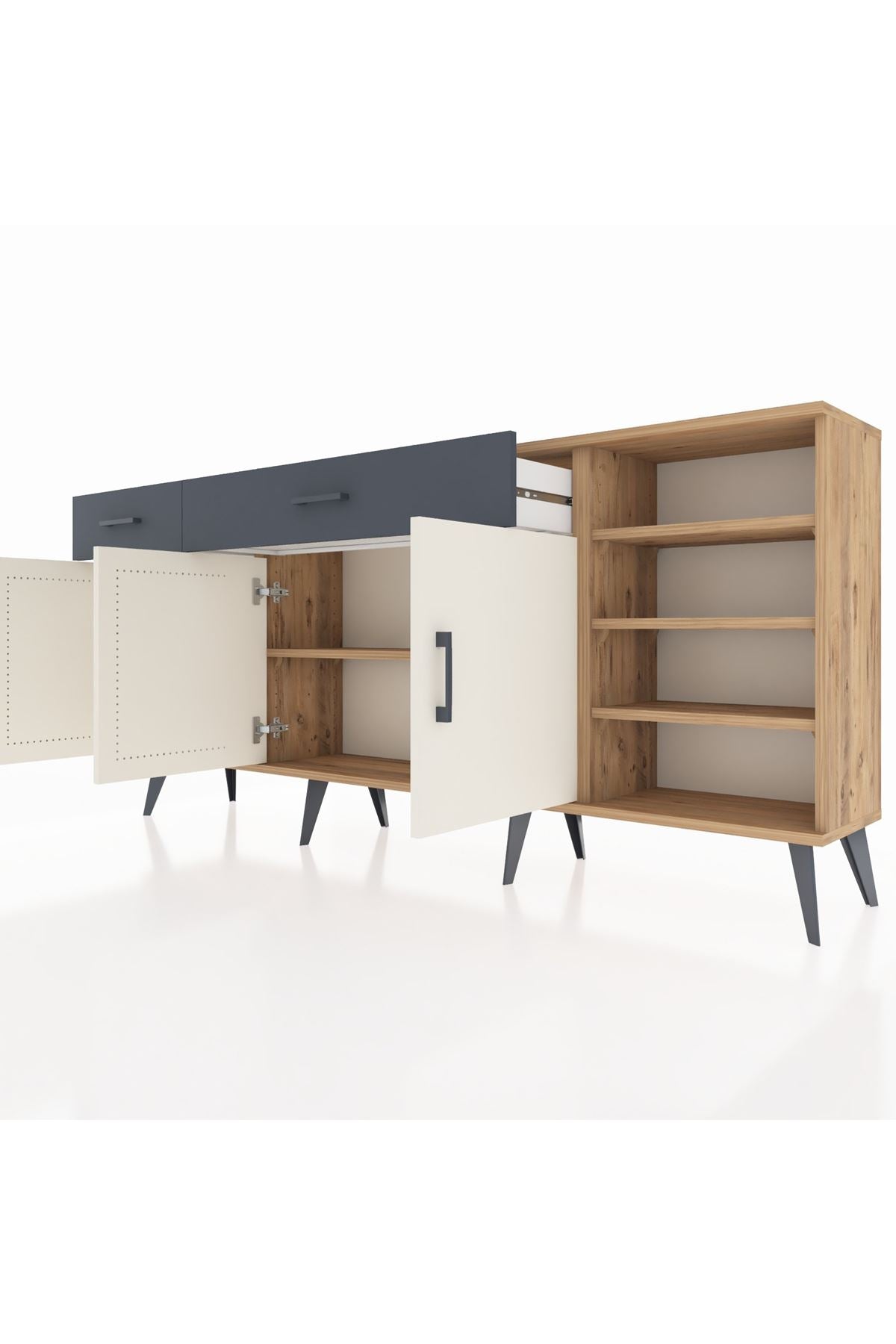 Arges Konsol 5 Raflı 2 Çekmeceli 3 Kapaklı 176x30x83 - S148M047V23A