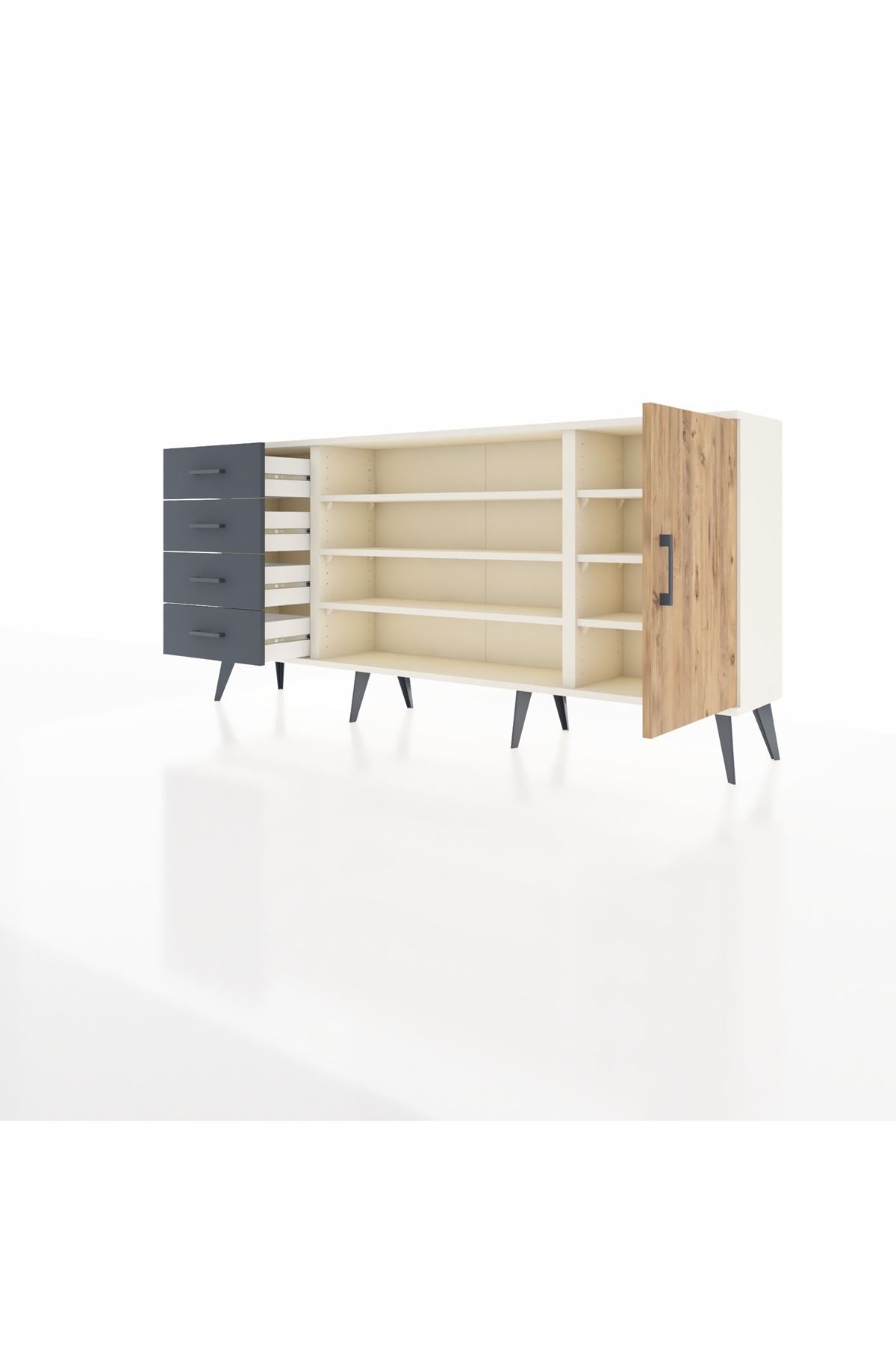 Arges Konsol 6 Raflı 4 Çekmeceli Tek Kapaklı 176x30x83 - S148M048V02A