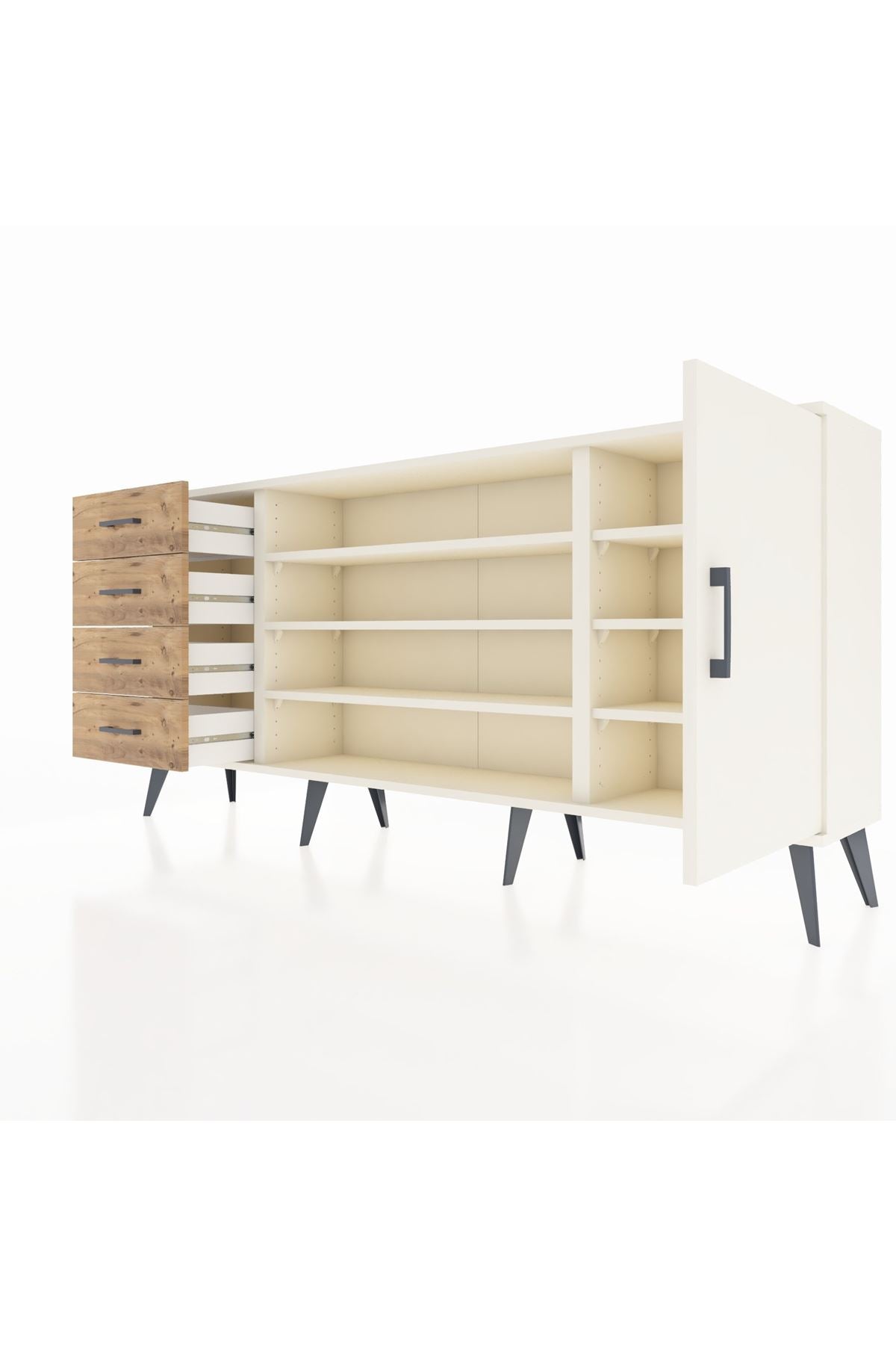 Arges Konsol 6 Raflı 4 Çekmeceli Tek Kapaklı 176x30x83 - S148M048V06A