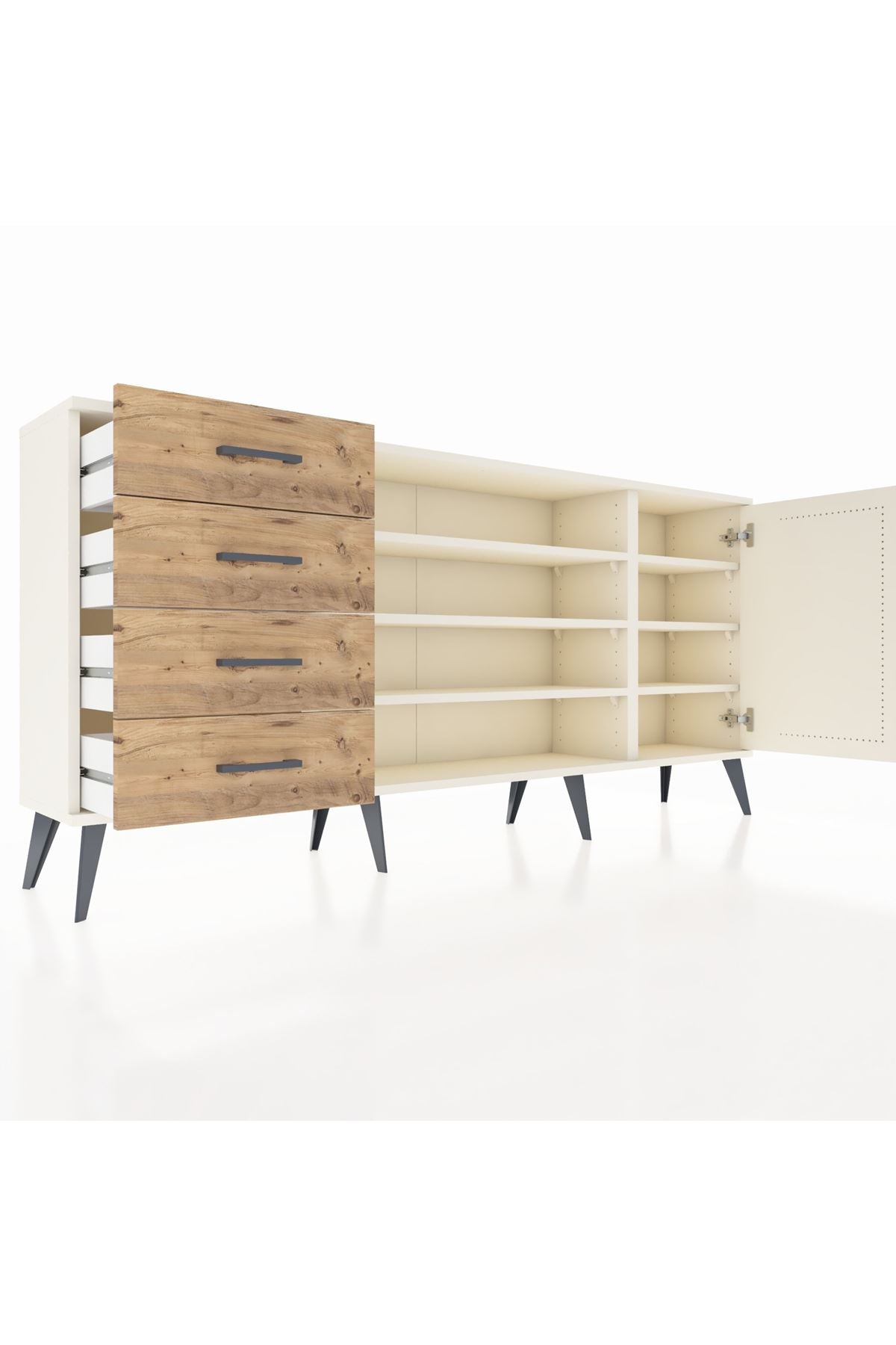 Arges Konsol 6 Raflı 4 Çekmeceli Tek Kapaklı 176x30x83 - S148M048V06A