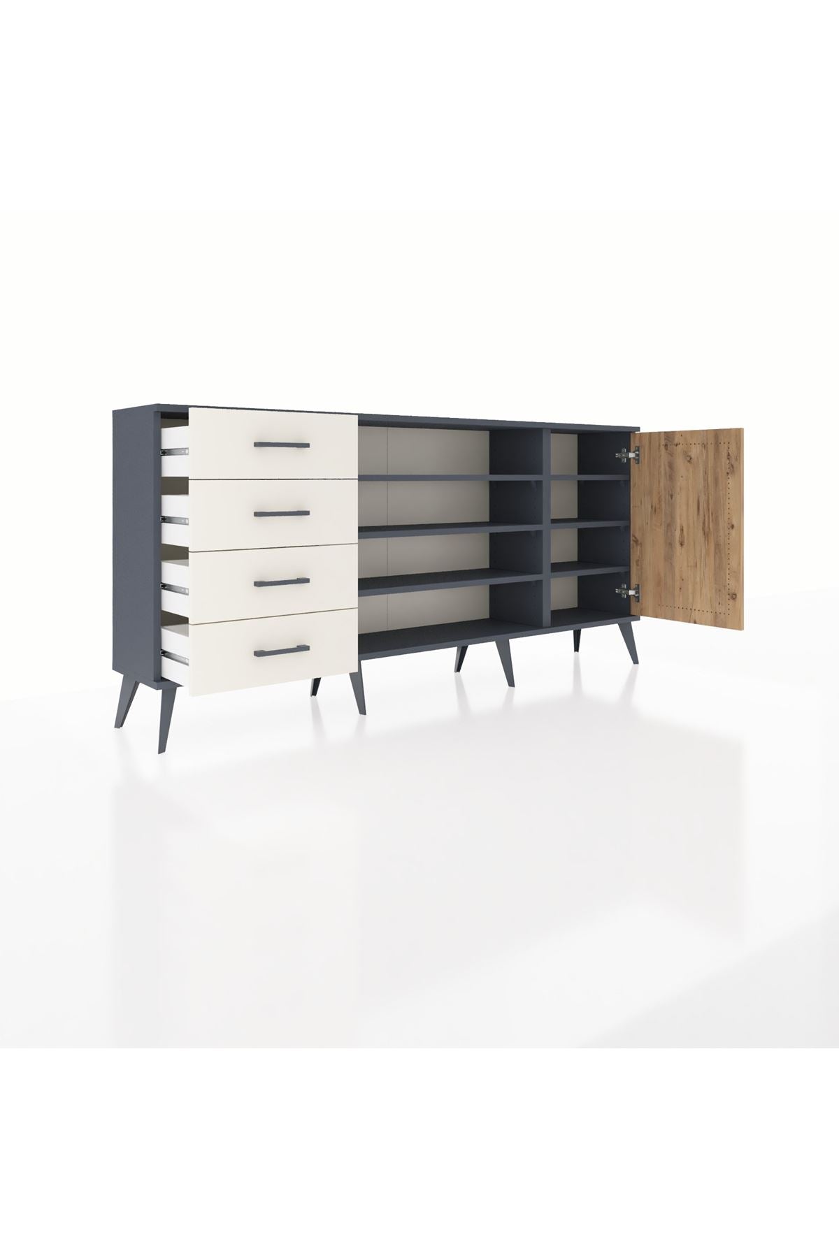 Arges Konsol 6 Raflı 4 Çekmeceli Tek Kapaklı 176x30x83 - S148M048V10A