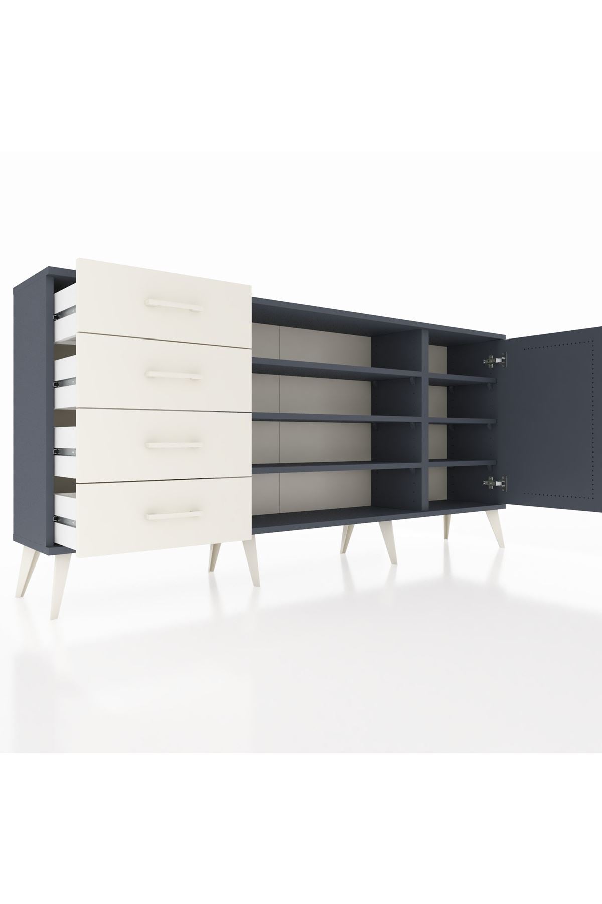 Arges Konsol 6 Raflı 4 Çekmeceli Tek Kapaklı 176x30x83 - S148M048V16A