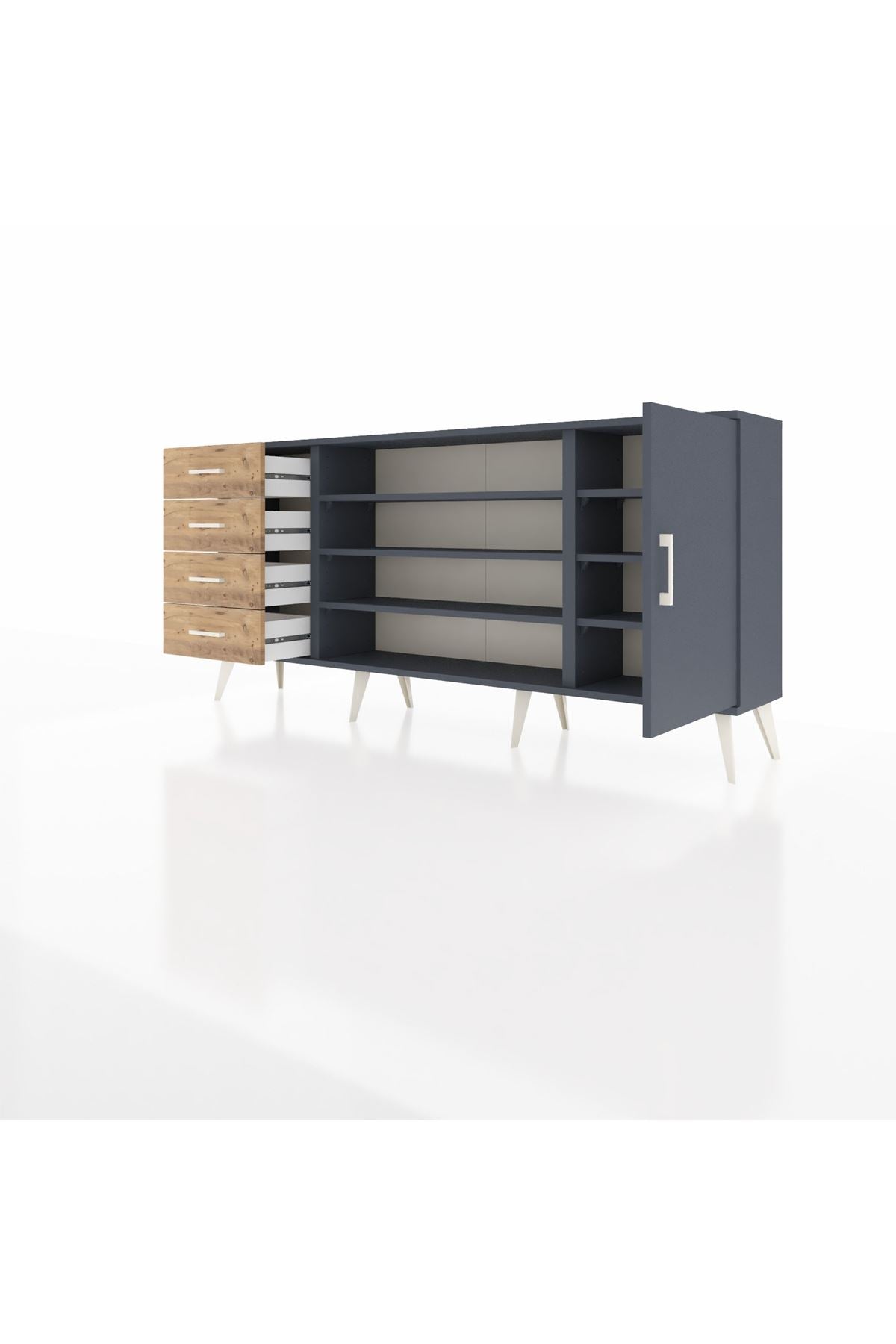 Arges Konsol 6 Raflı 4 Çekmeceli Tek Kapaklı 176x30x83 - S148M048V18A