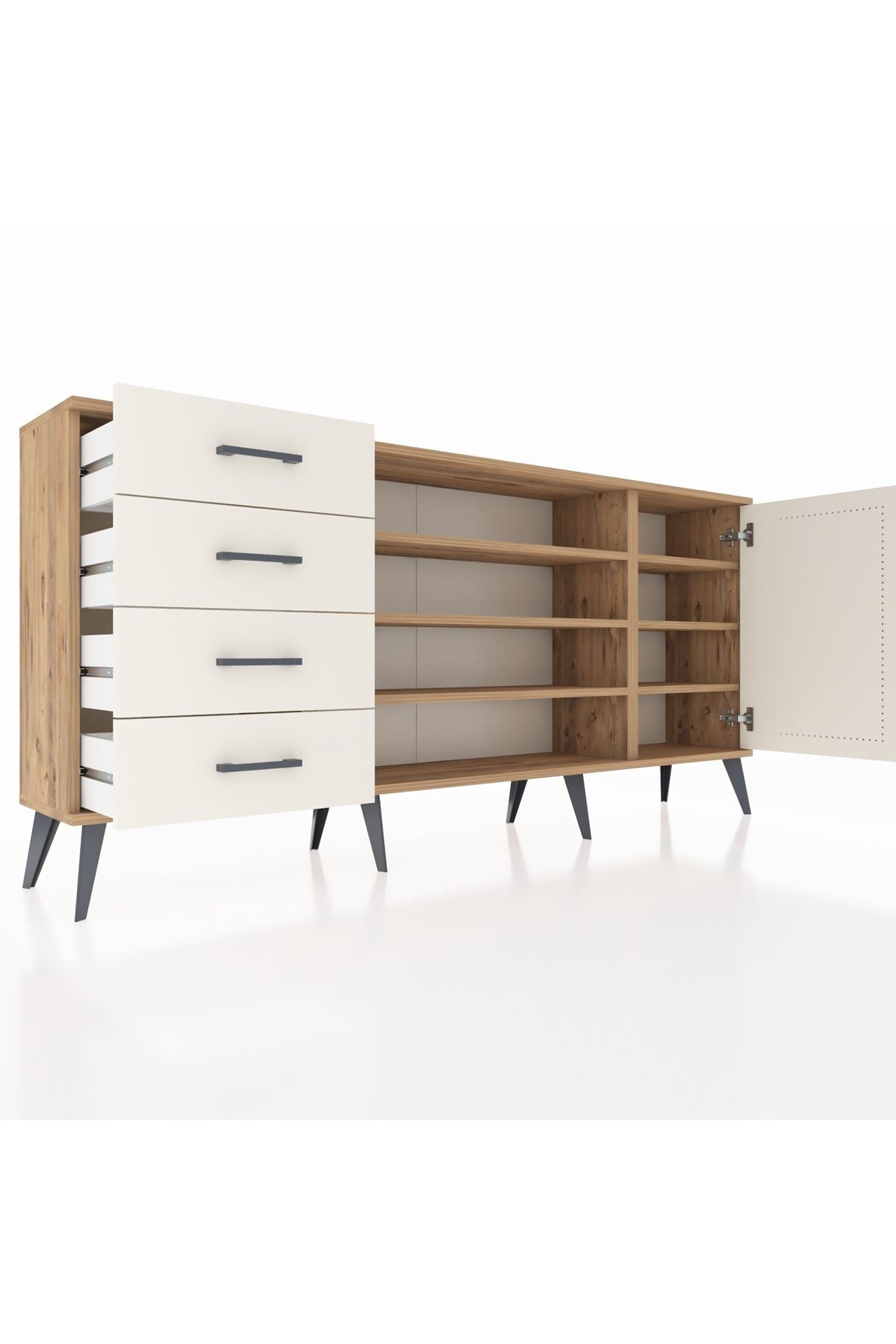 Arges Konsol 6 Raflı 4 Çekmeceli Tek Kapaklı 176x30x83 - S148M048V22A