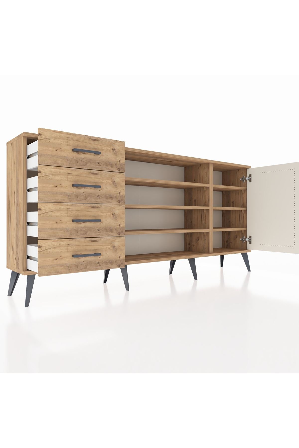Arges Konsol 6 Raflı 4 Çekmeceli Tek Kapaklı 176x30x83 - S148M048V24A