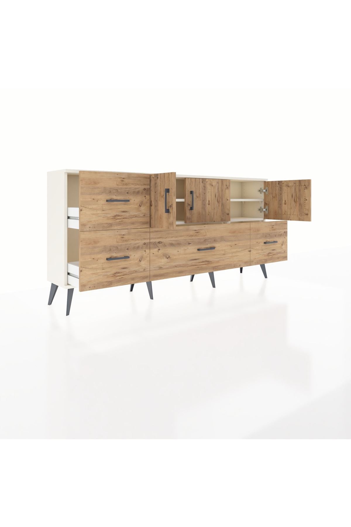 Arges Konsol 4 Raflı 4 Çekmeceli 3 Kapaklı 176x30x83 - S148M050V03A