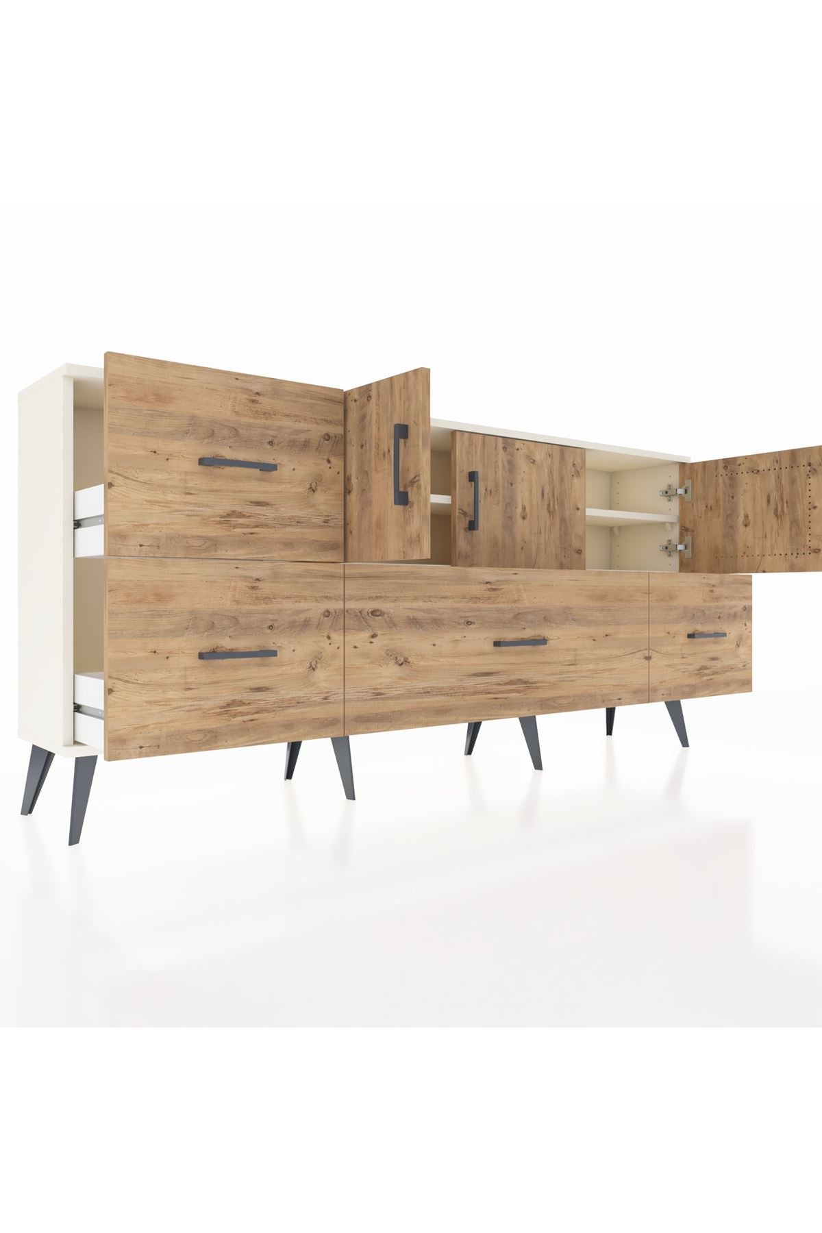 Arges Konsol 4 Raflı 4 Çekmeceli 3 Kapaklı 176x30x83 - S148M050V03A