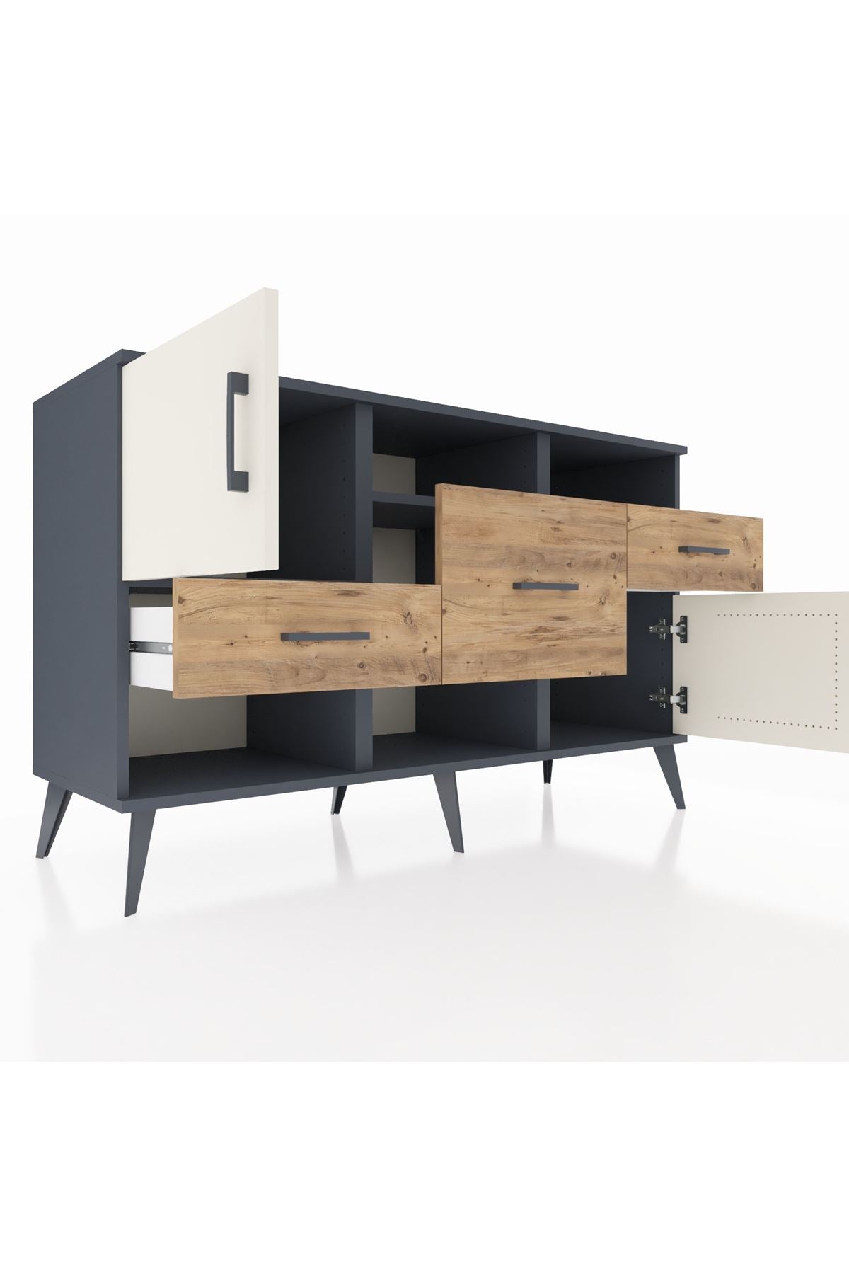 Kronos Konsol 3 Raflı 3 Çekmeceli 2 Kapaklı 132x59x83 - S606M003V15C