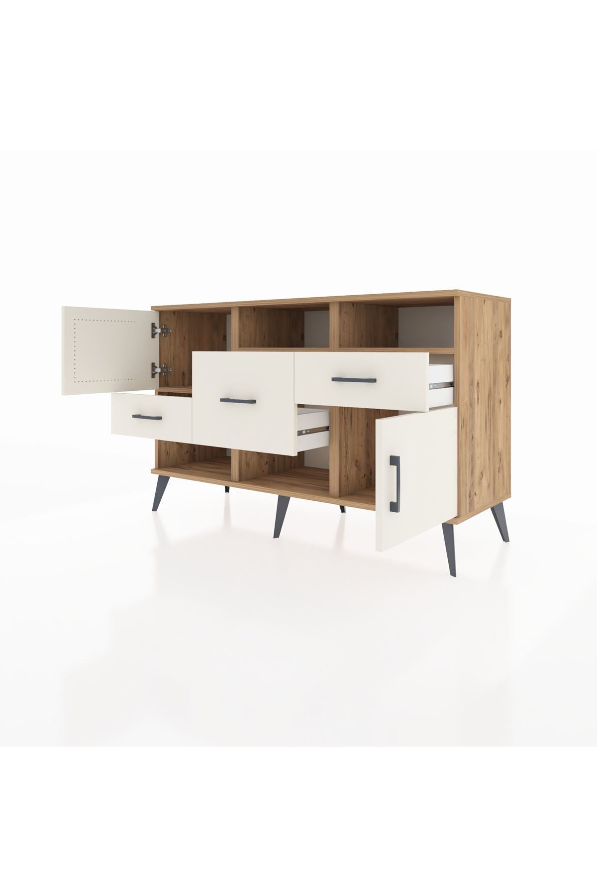 Kronos Konsol 3 Raflı 3 Çekmeceli 2 Kapaklı 132x59x83 - S606M003V22C
