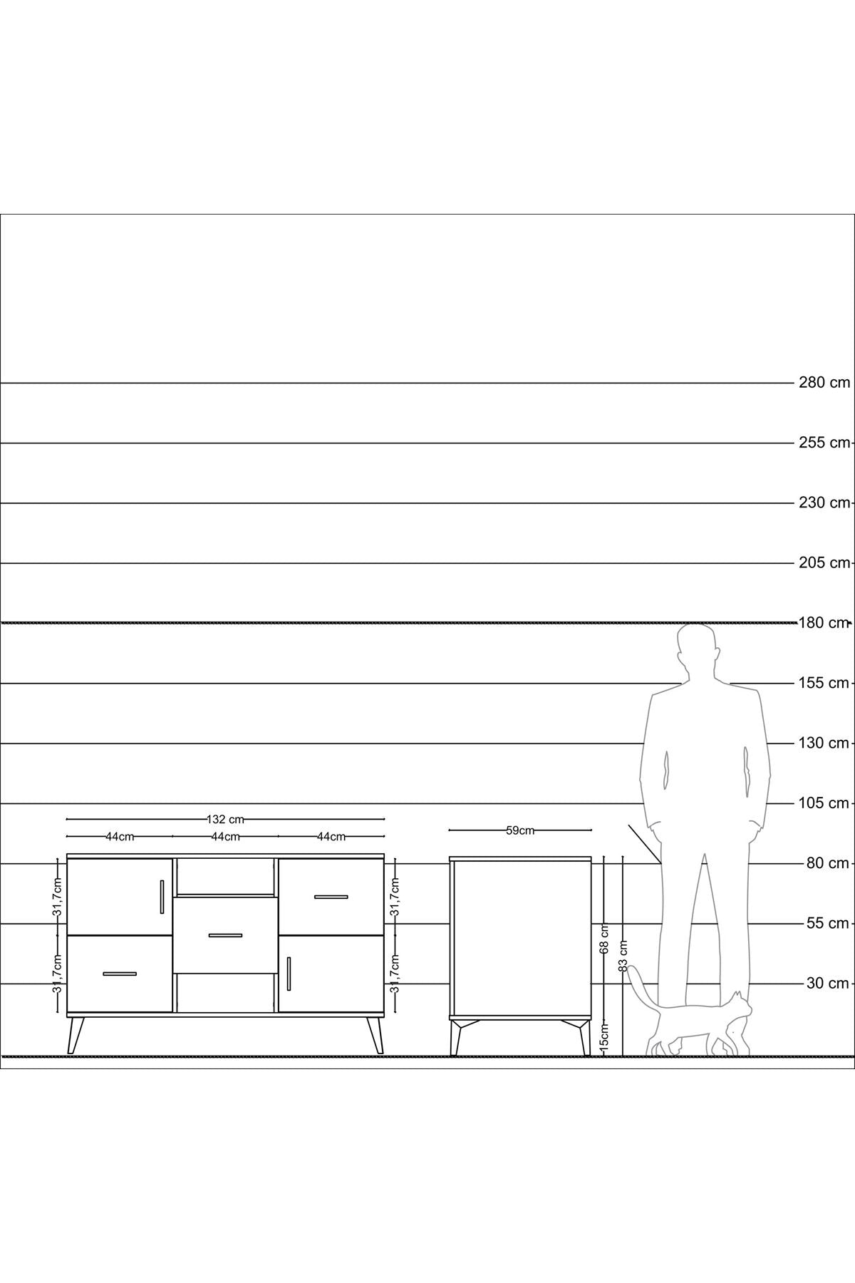 Kronos Konsol 2 Raflı 3 Çekmeceli 2 Kapaklı 132x59x83 - S606M006V04C
