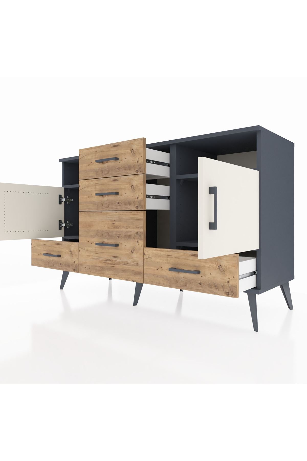 Kronos Konsol 4 Raflı 5 Çekmeceli 2 Kapaklı 132x59x83 - S606M007V15C
