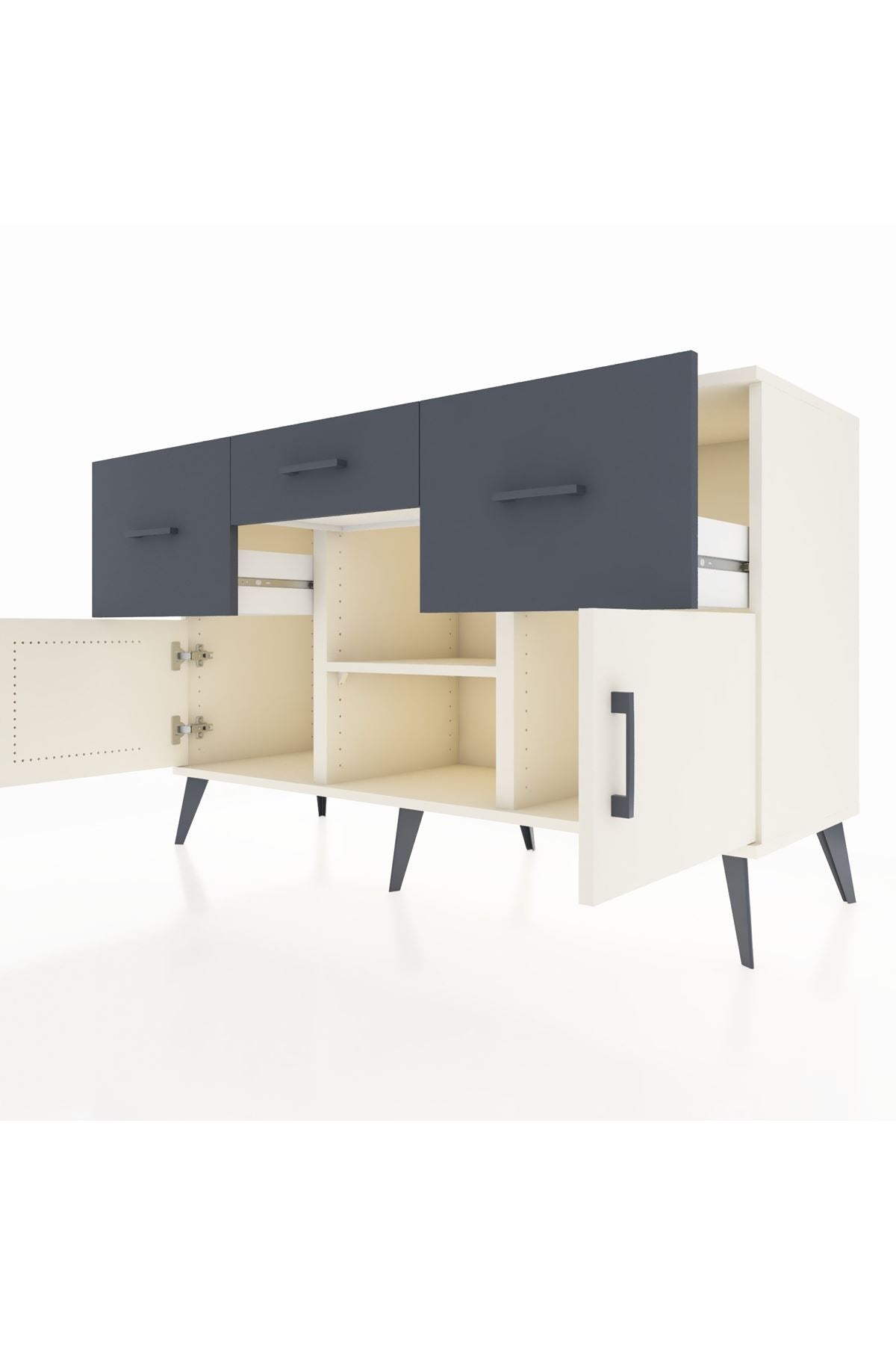 Kronos Konsol Tek Raflı 3 Çekmeceli 3 Kapaklı 132x59x83 - S606M010V05C