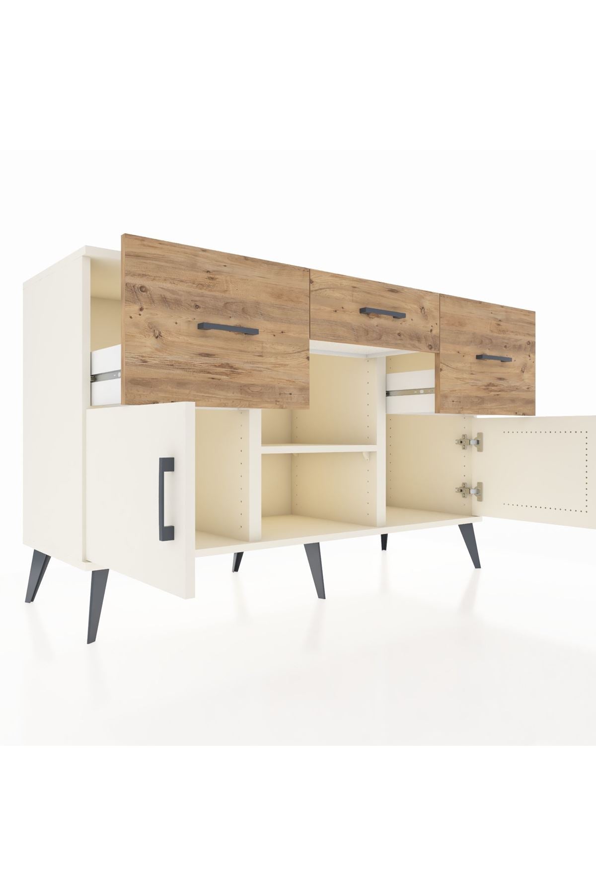 Kronos Konsol Tek Raflı 3 Çekmeceli 3 Kapaklı 132x59x83 - S606M010V06C