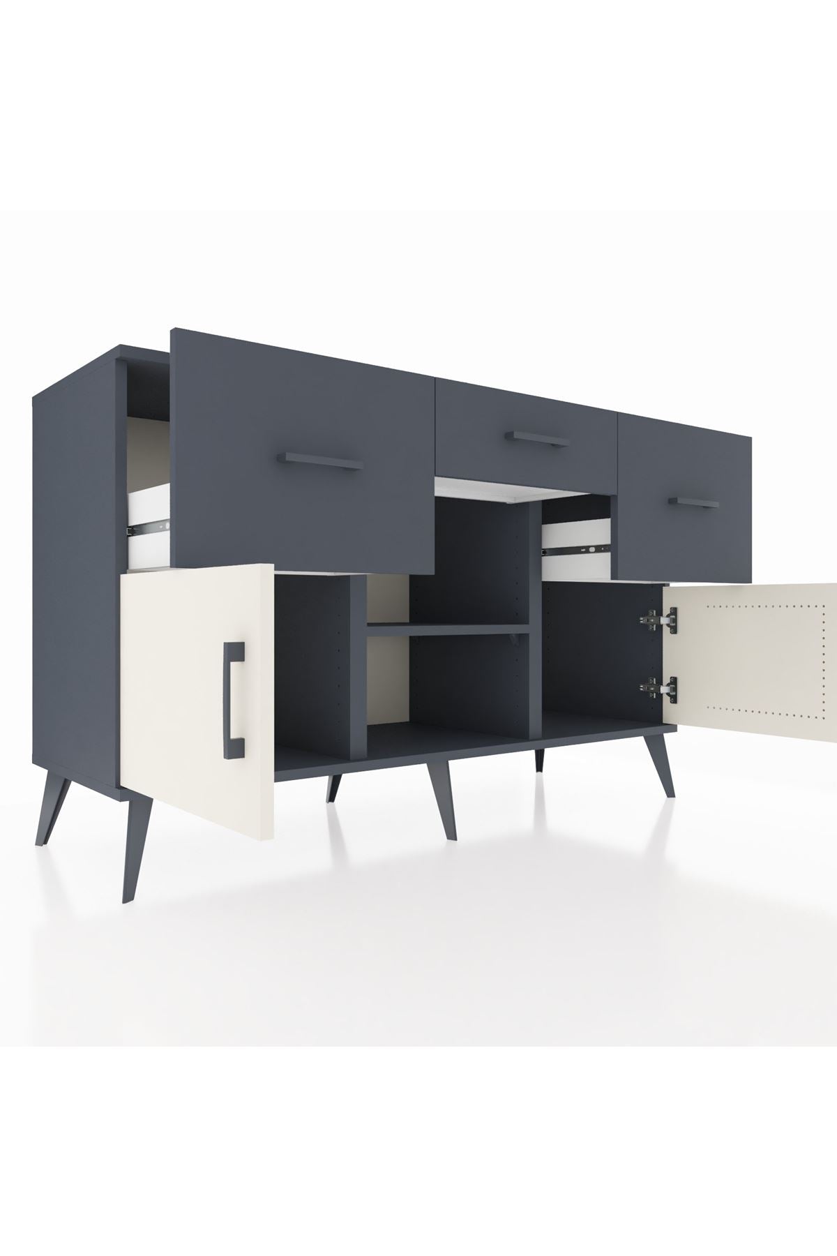Kronos Konsol Tek Raflı 3 Çekmeceli 3 Kapaklı 132x59x83 - S606M010V14C