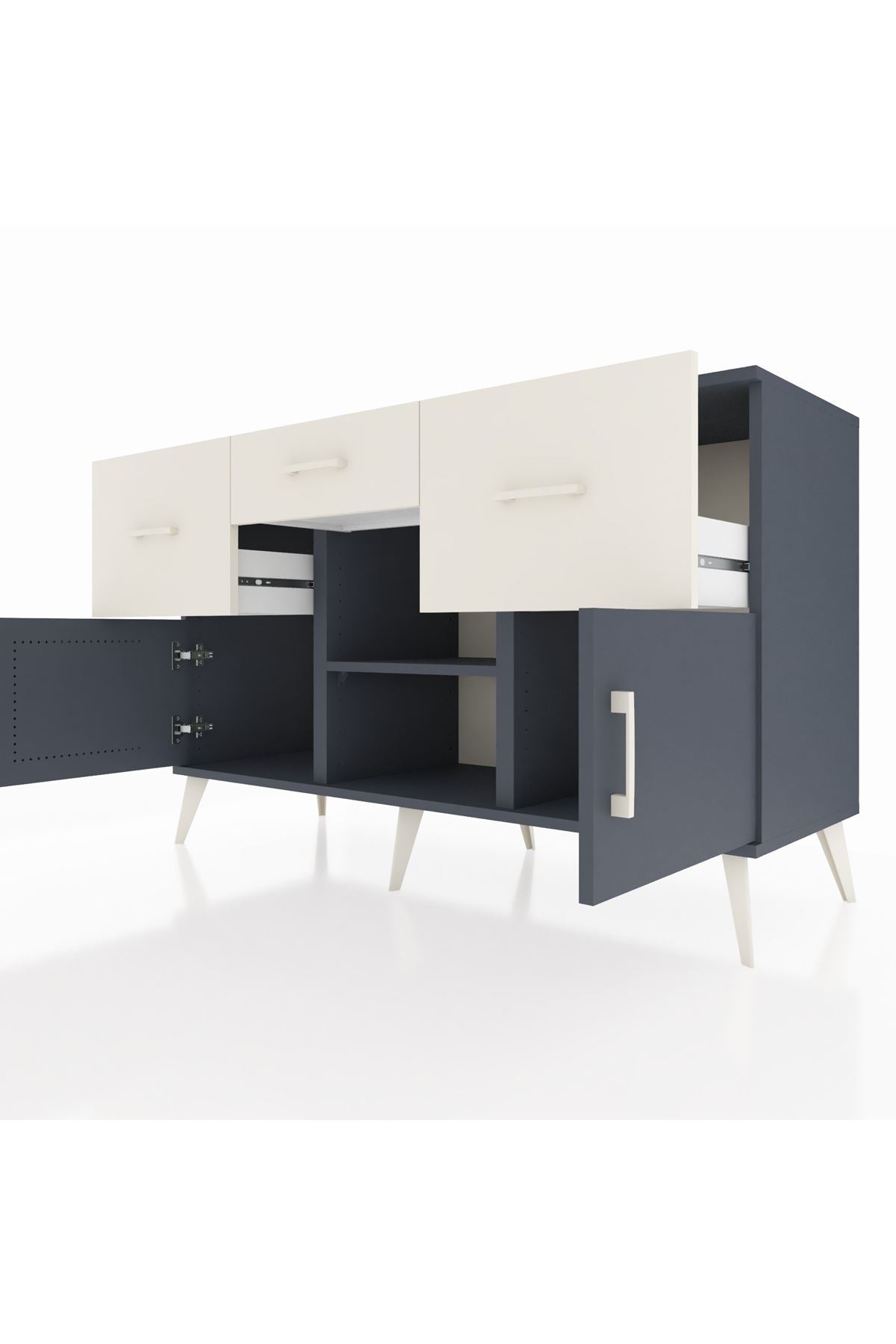 Kronos Konsol Tek Raflı 3 Çekmeceli 3 Kapaklı 132x59x83 - S606M010V16C