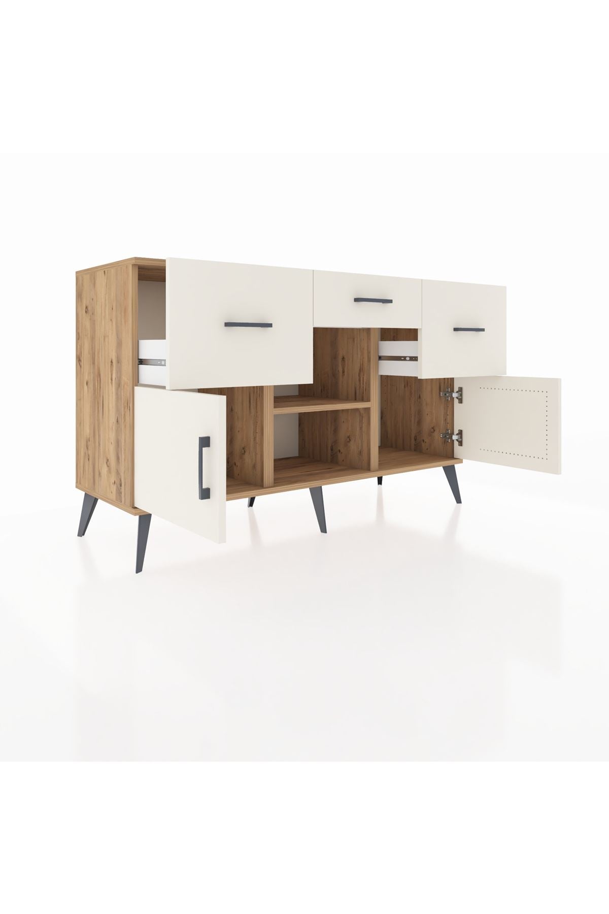 Kronos Konsol Tek Raflı 3 Çekmeceli 3 Kapaklı 132x59x83 - S606M010V22C