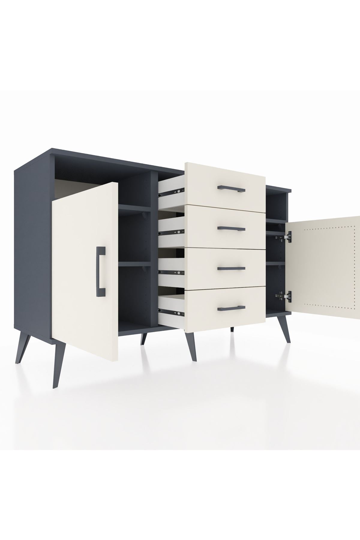 Kronos Konsol 4 Raflı 4 Çekmeceli 2 Kapaklı 132x59x83 - S606M019V13C