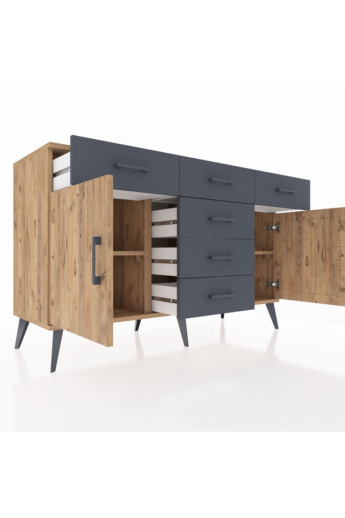 Kronos Konsol 2 Raflı 6 Çekmeceli 2 Kapaklı 132x59x83 - S606M020V20C