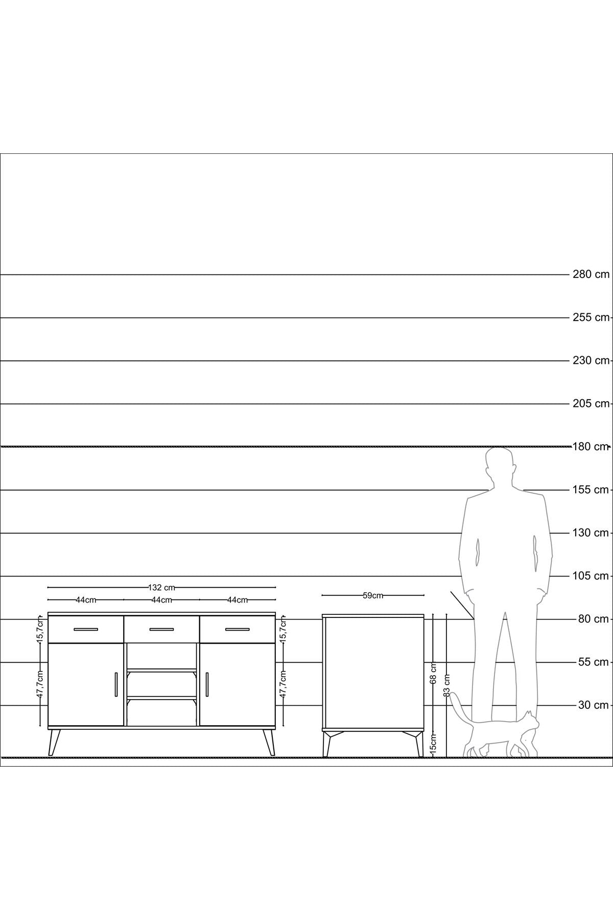 Kronos Konsol 4 Raflı 3 Çekmeceli 2 Kapaklı 132x59x83 - S606M021V17C