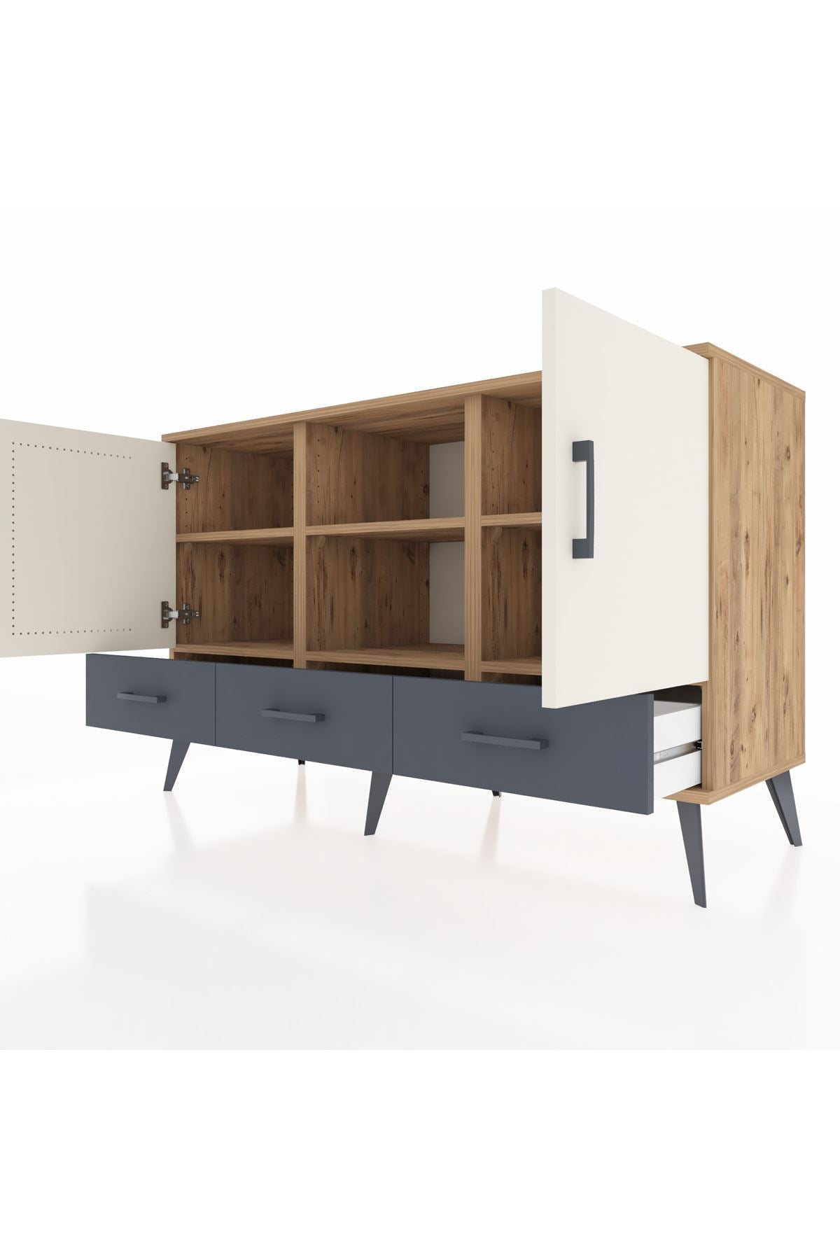Kronos Konsol 6 Raflı 3 Çekmeceli 3 Kapaklı 132x59x83 - S606M023V23C
